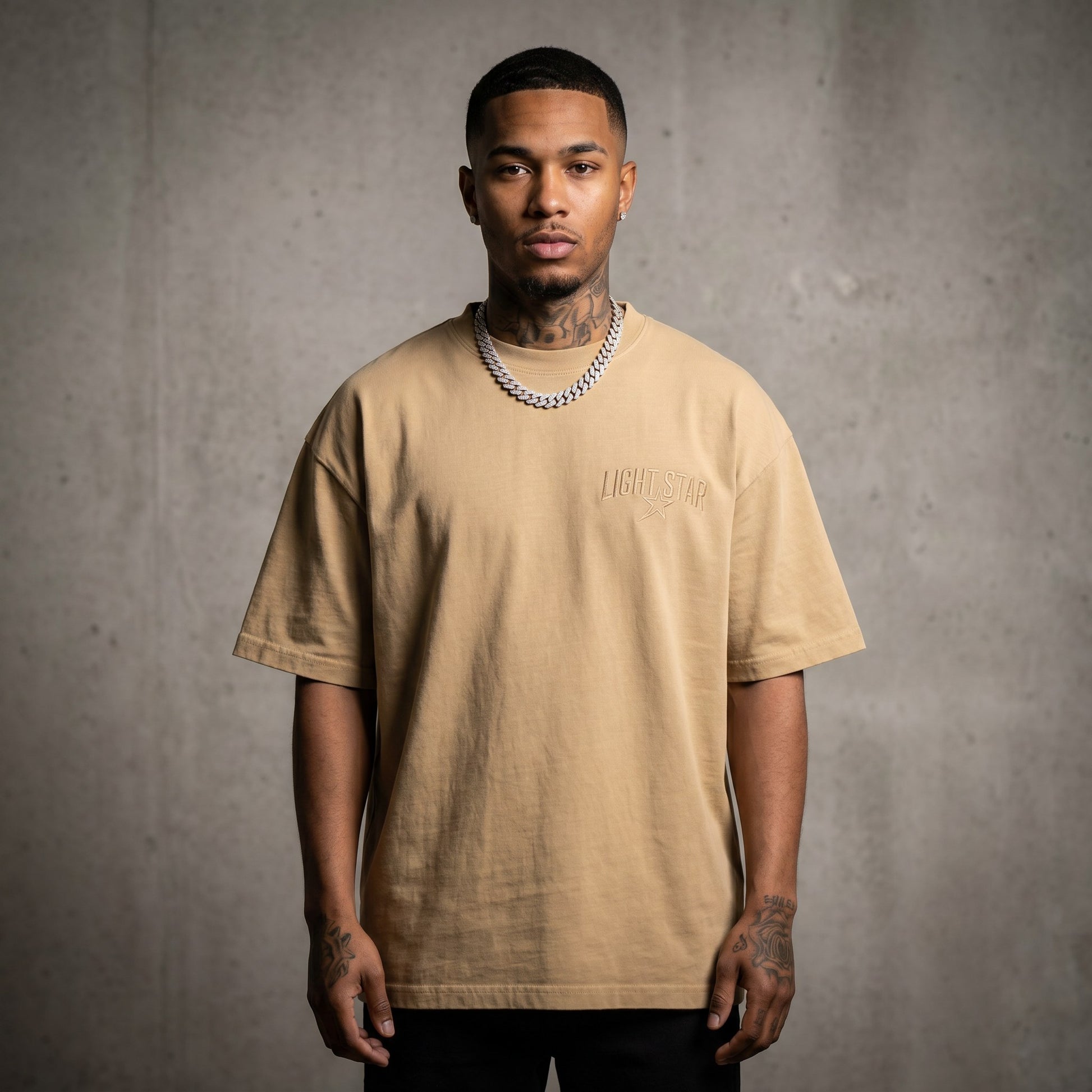 Numbered Heavy Tee Desert Sand front