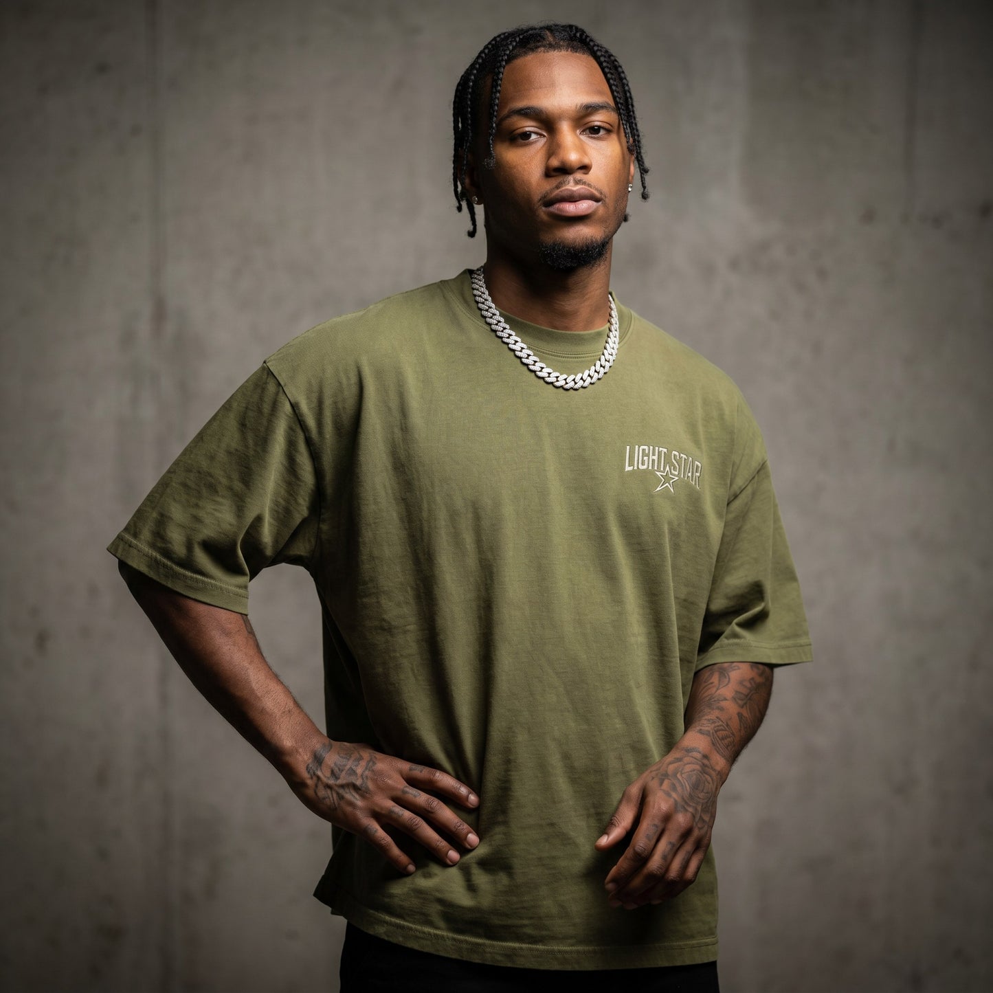 Numbered Heavy Tee Olive Drab front