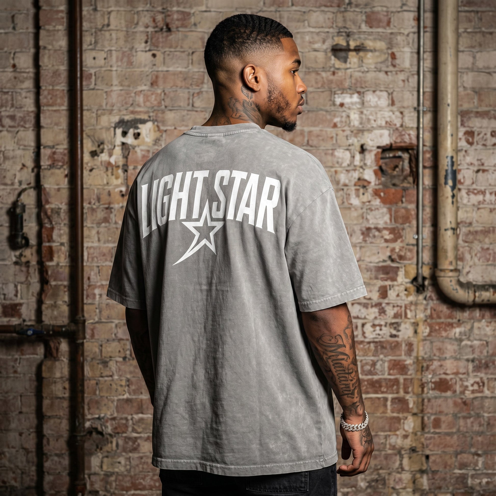 Off Centered LS Heavy Tee Acid Wash Grey back