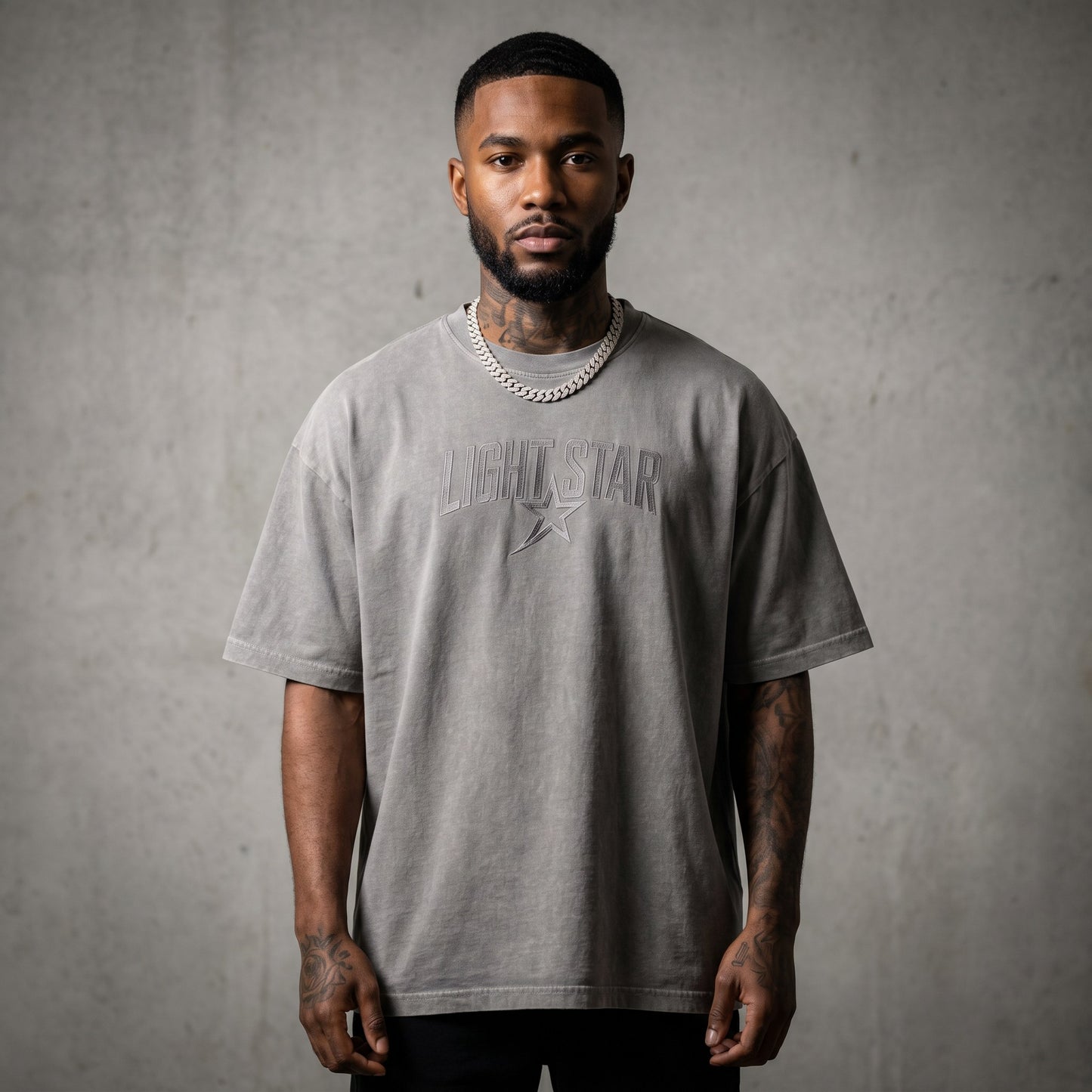 Off Centered LS Heavy Tee Acid Wash Grey front
