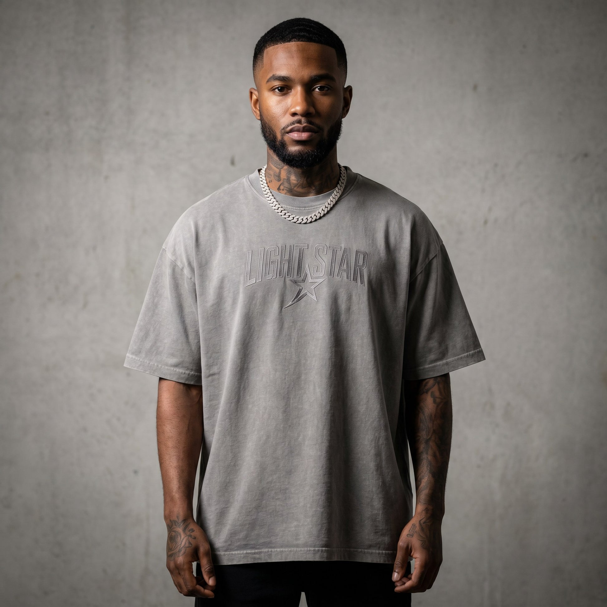 Off Centered LS Heavy Tee Acid Wash Grey front