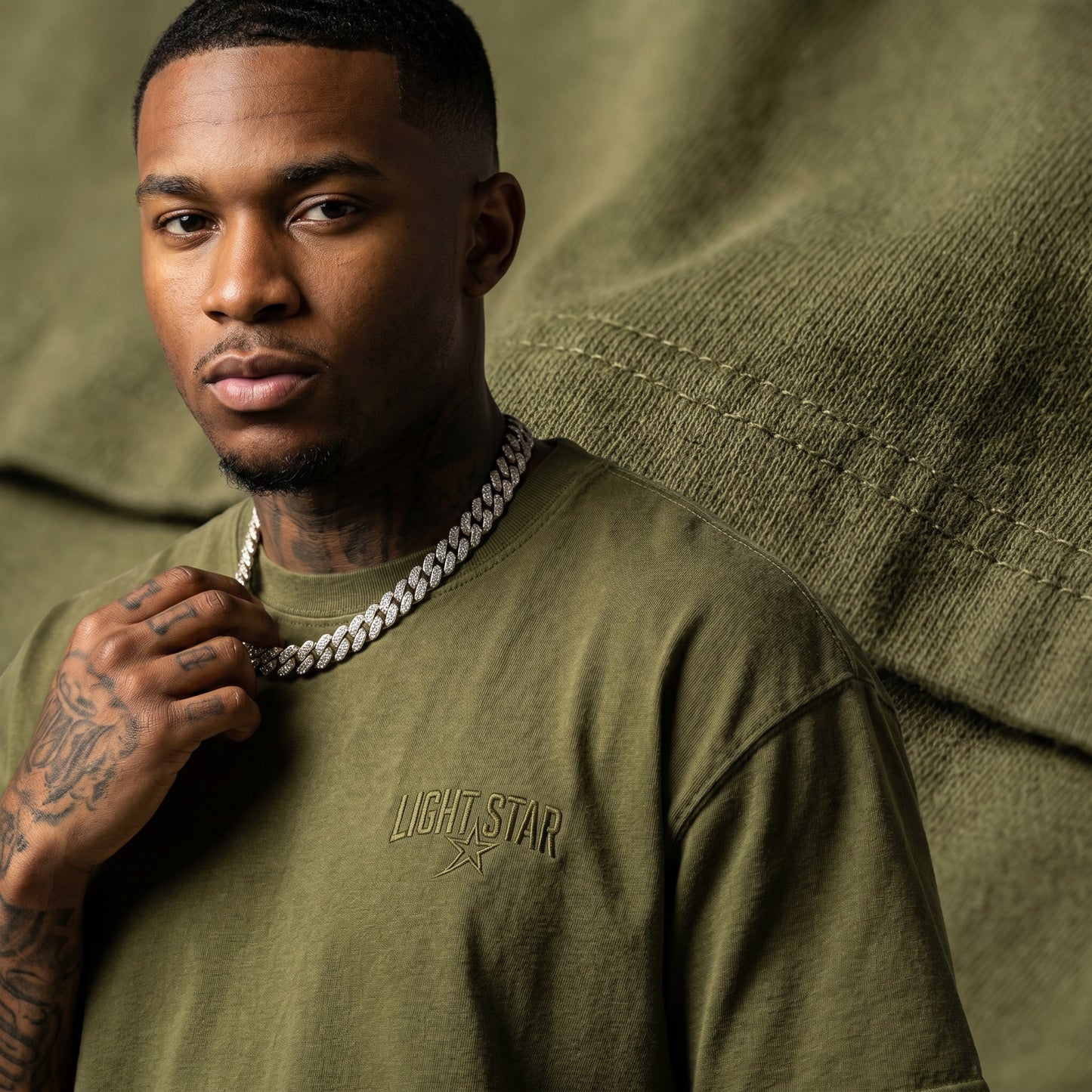 Off Centered LS Heavy Tee Olive Drab detail
