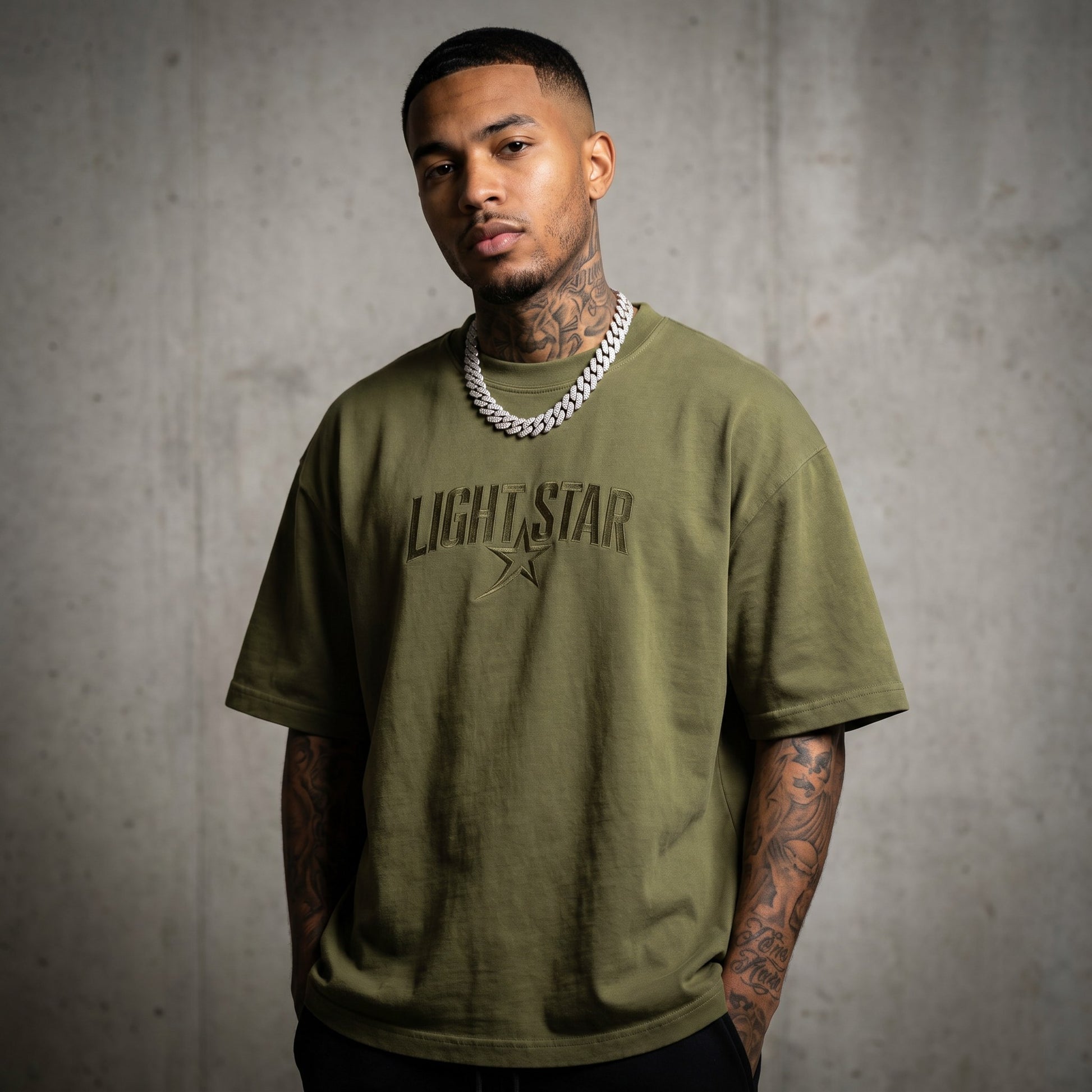 Off Centered LS Heavy Tee Olive Drab front
