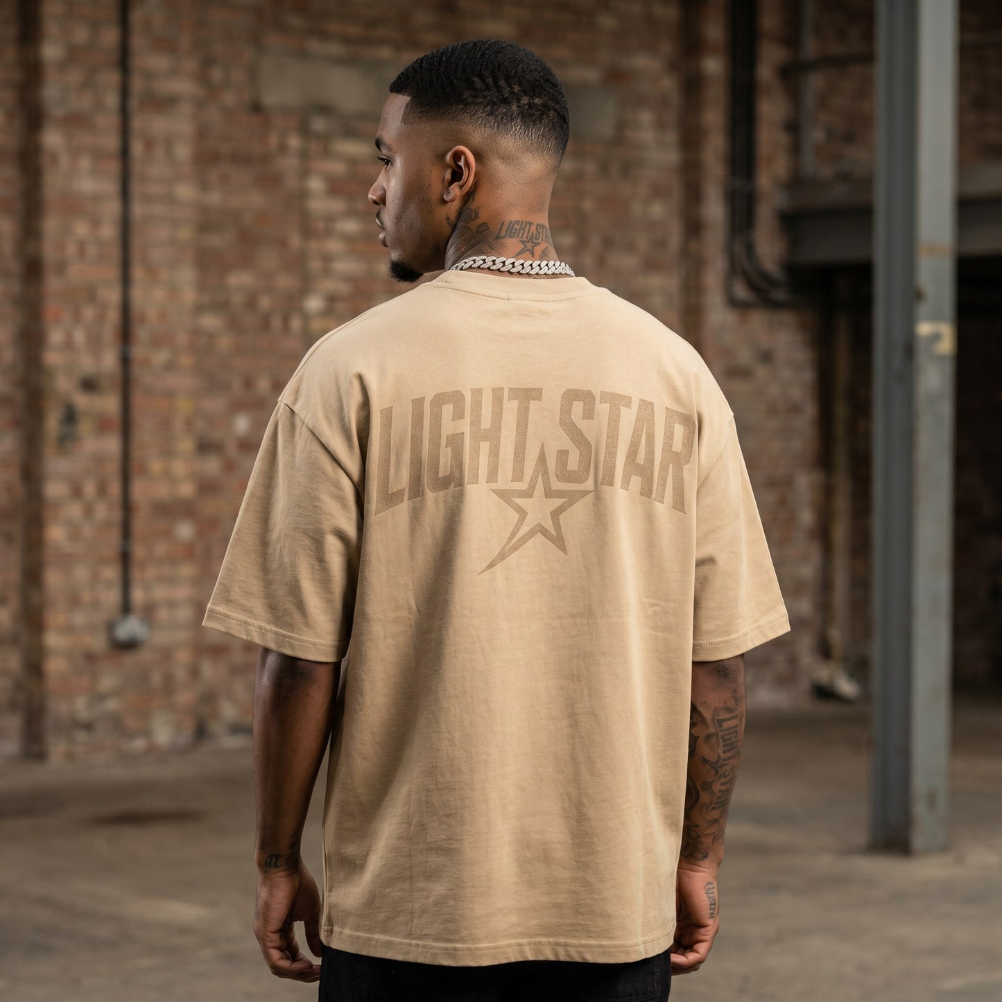 Oversized Drop-Shoulder Tee Desert Sand back