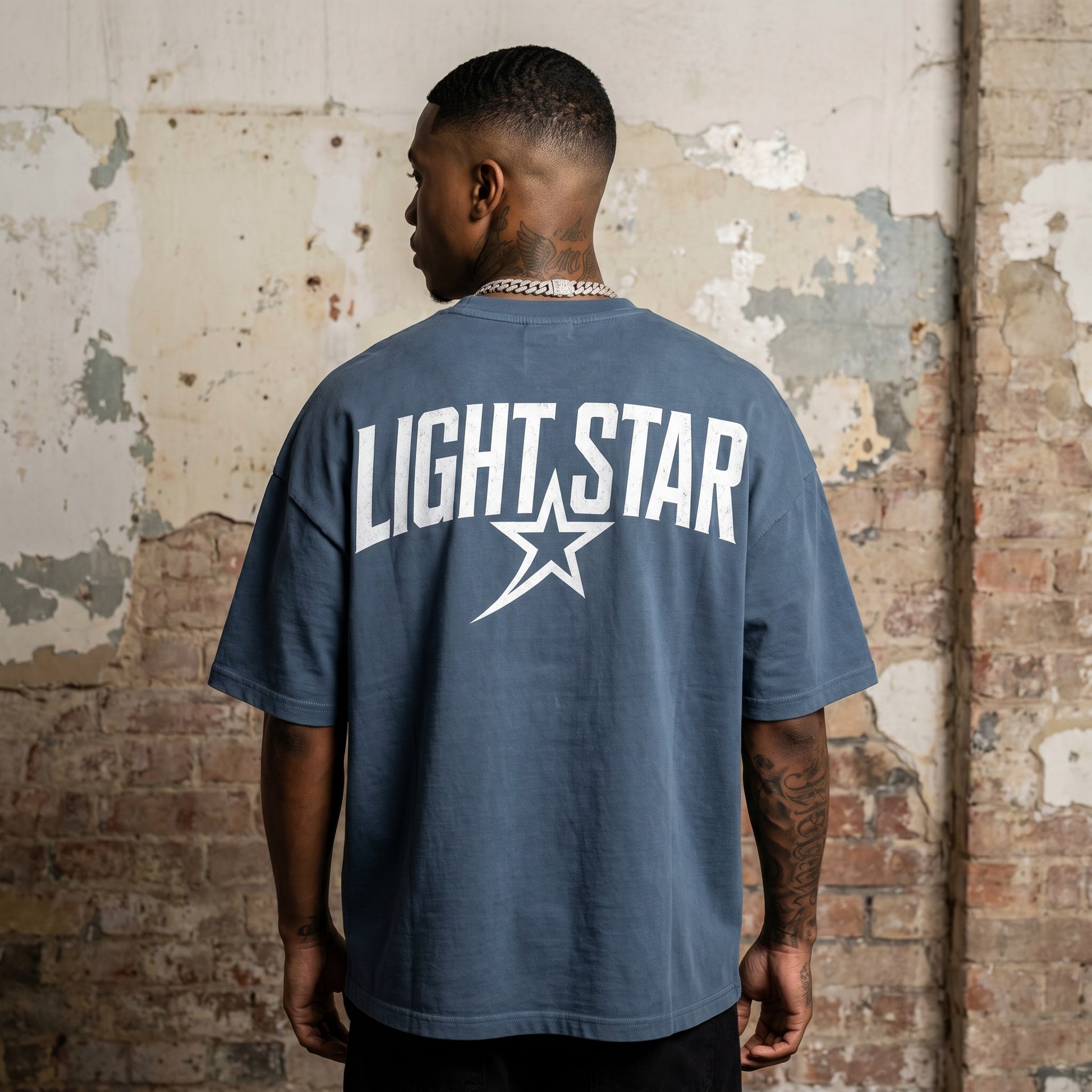 Oversized Drop-Shoulder Tee Slate Blue back