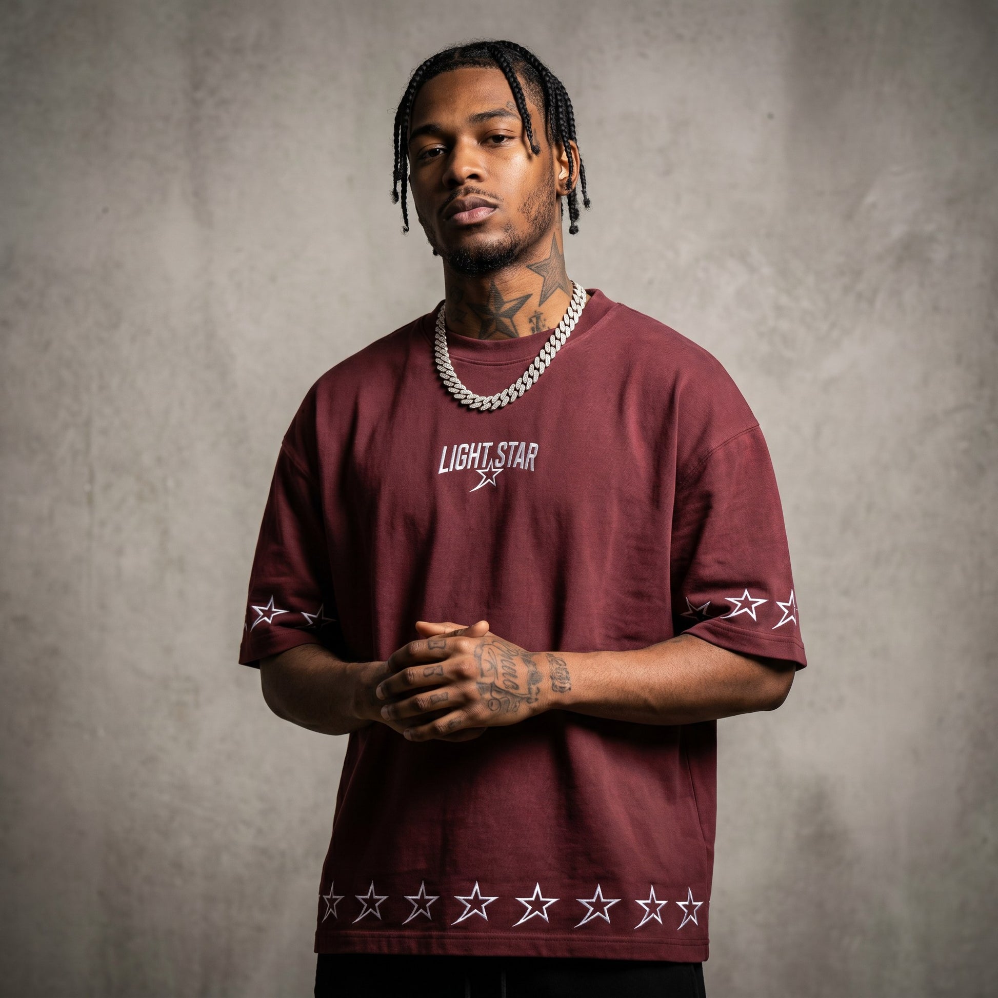 Oversized Drop-Shoulder Tee Washed Burgundy front