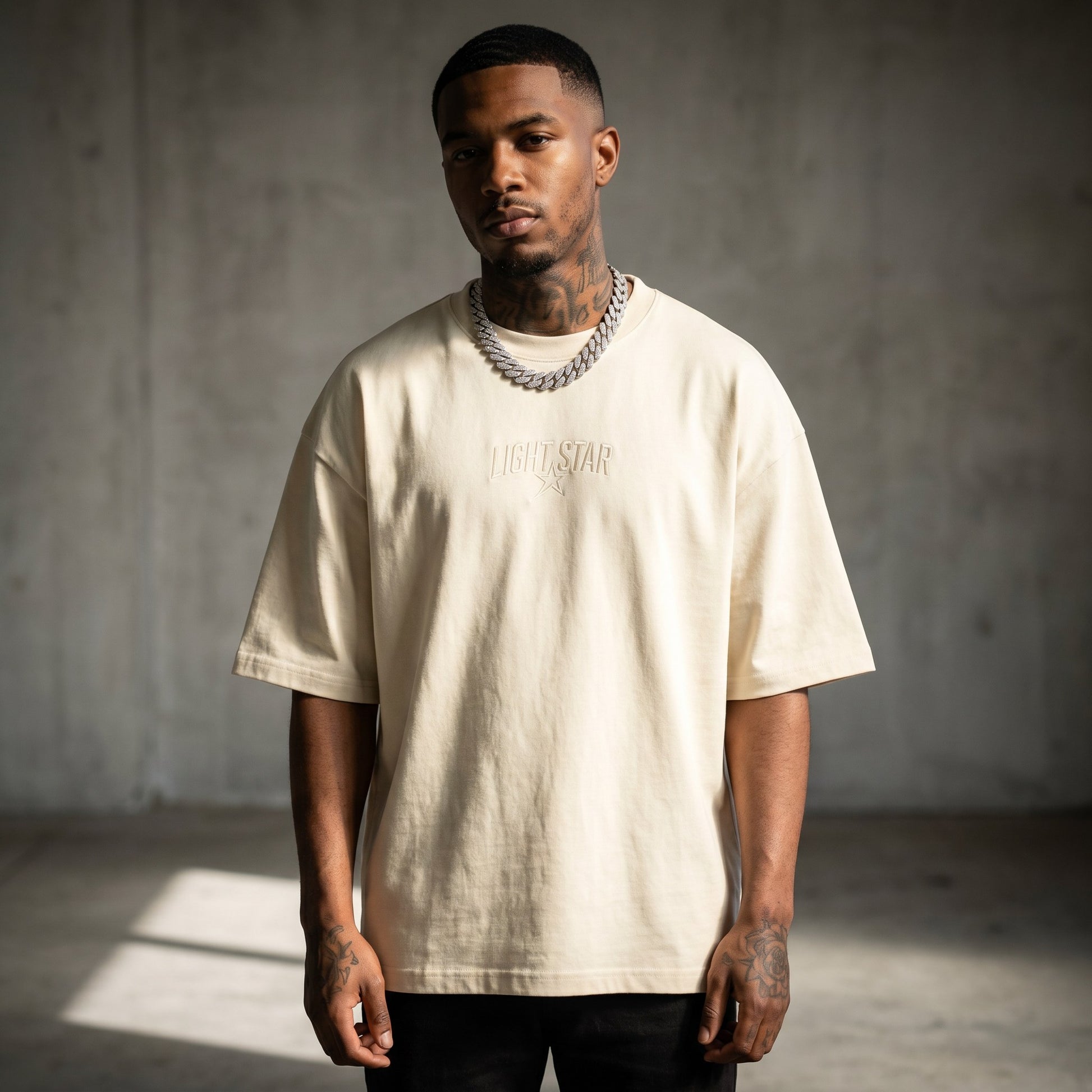 Patch Pocket Boxy Tee Cream front