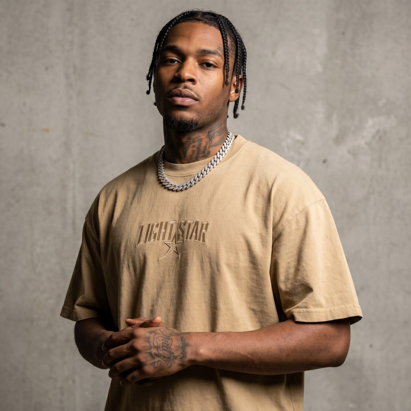 Patch Pocket Boxy Tee Desert Sand front