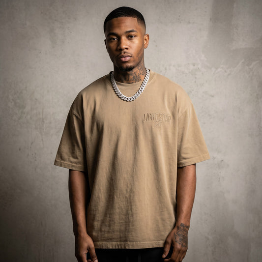 Pigment Wash Boxy Tee Stone Khaki front
