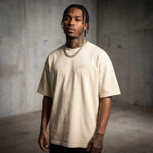 Raw Hem Heavy Tee Cream front