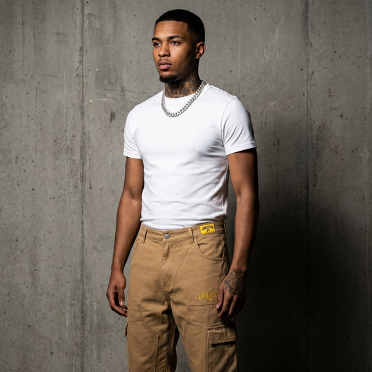 Stacked Baggy Jean Carpenter Tan front