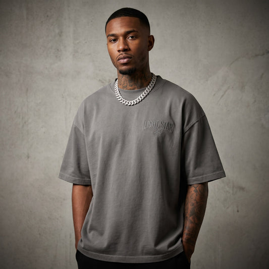 Stencil Print Heavy Tee Cement Grey front