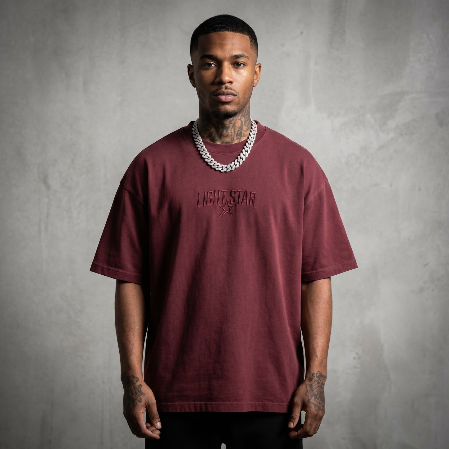 Stencil Star Heavy Tee Washed Burgundy front