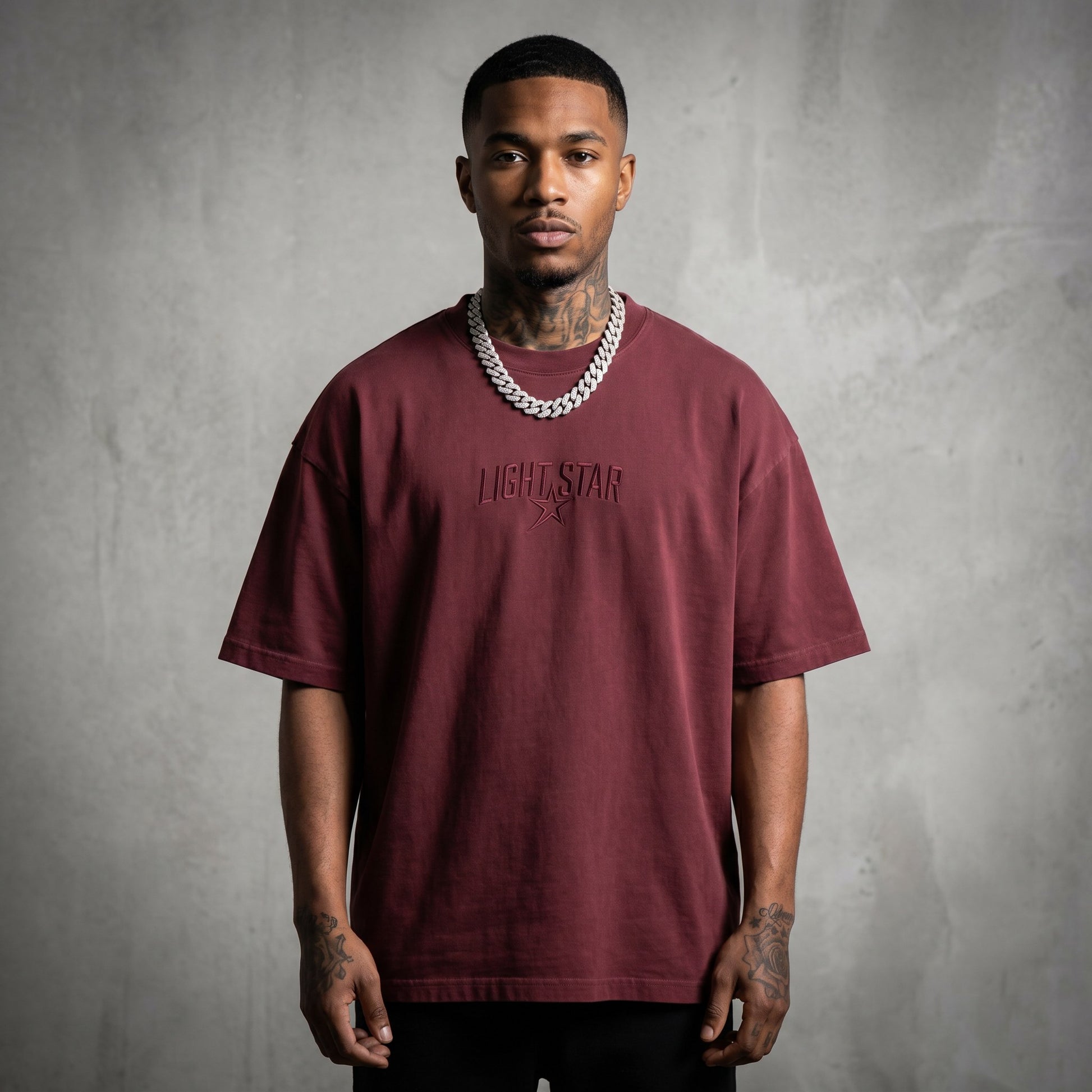 Stencil Star Heavy Tee Washed Burgundy front