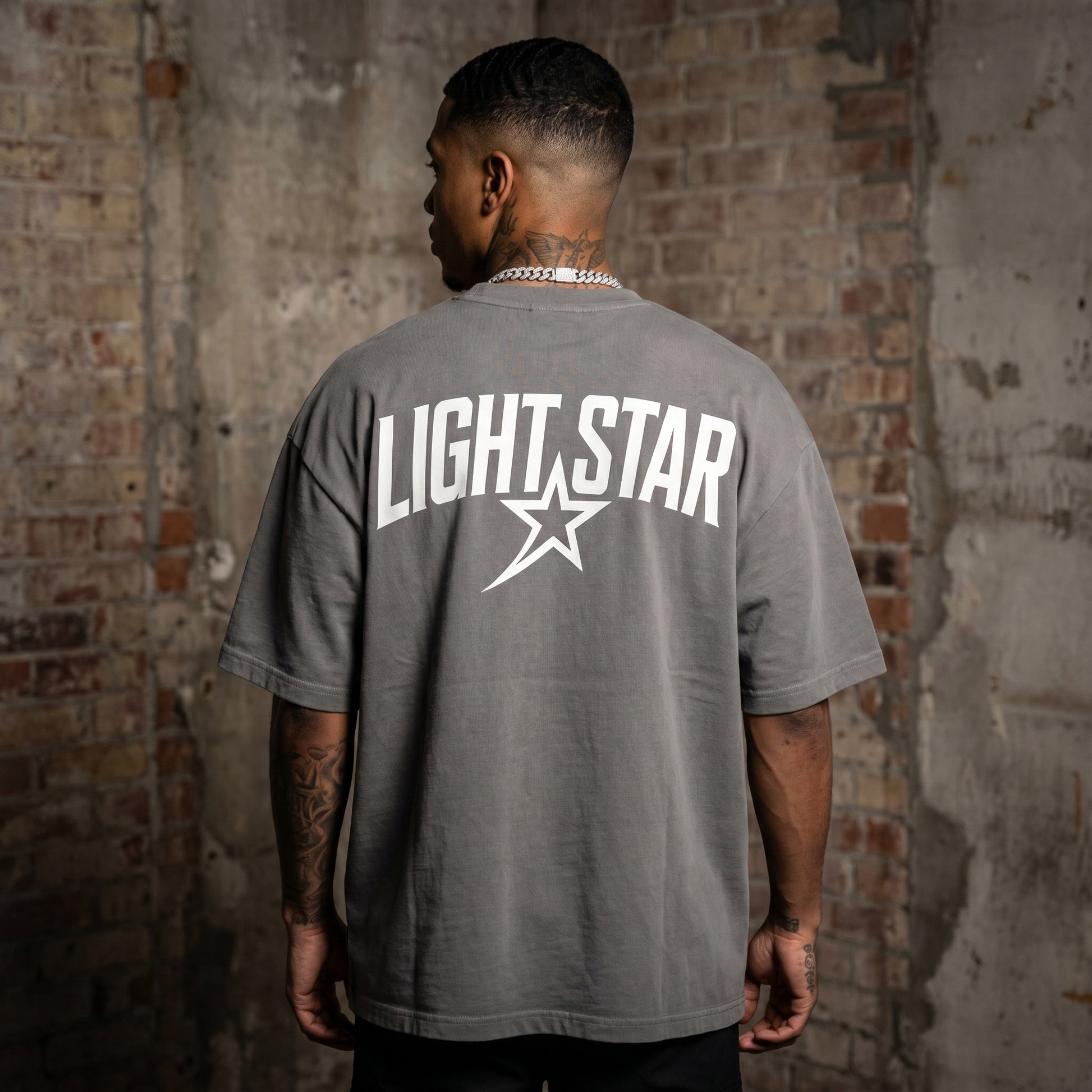 Striped Heavy Tee Cement Grey back