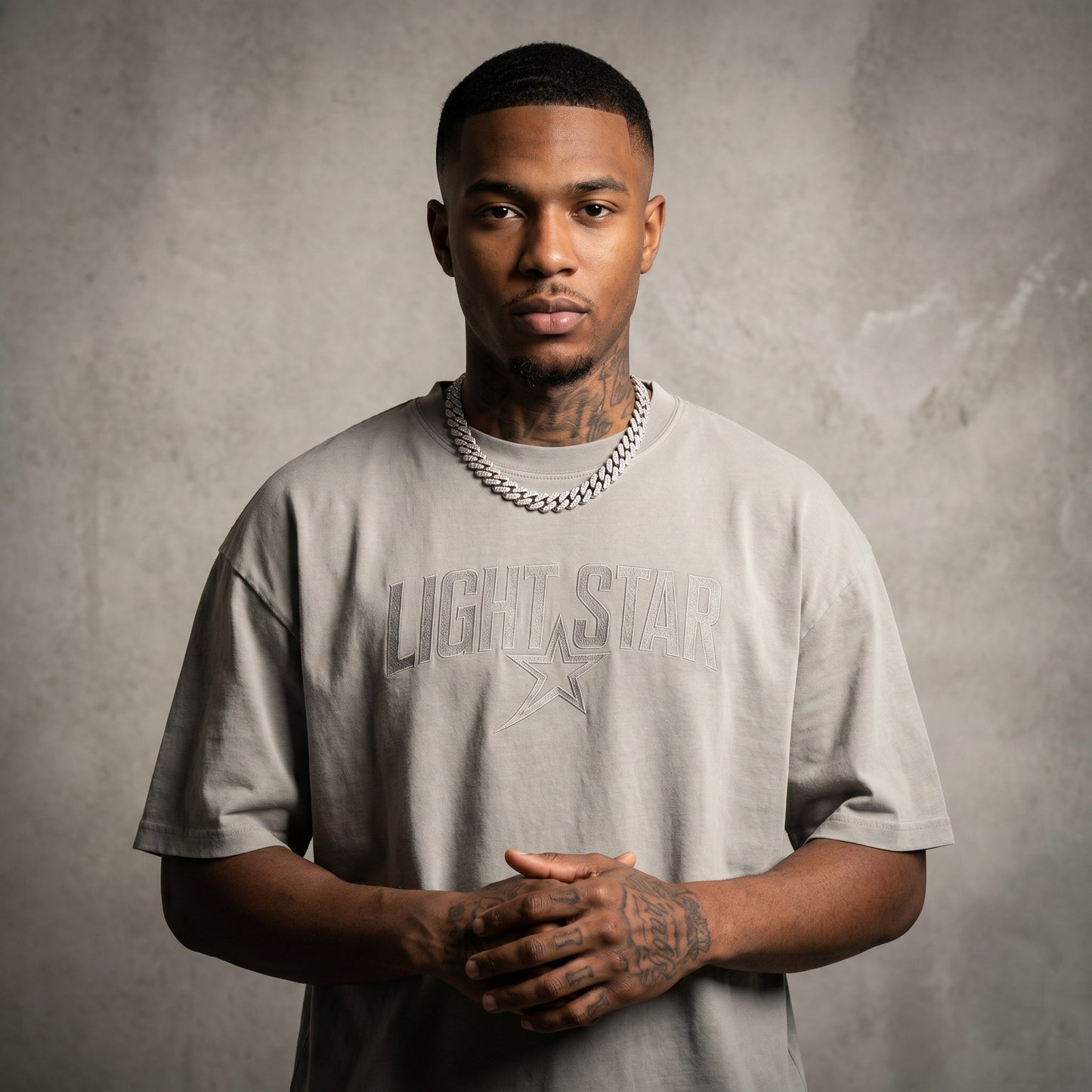 Striped Heavy Tee Cement Grey front
