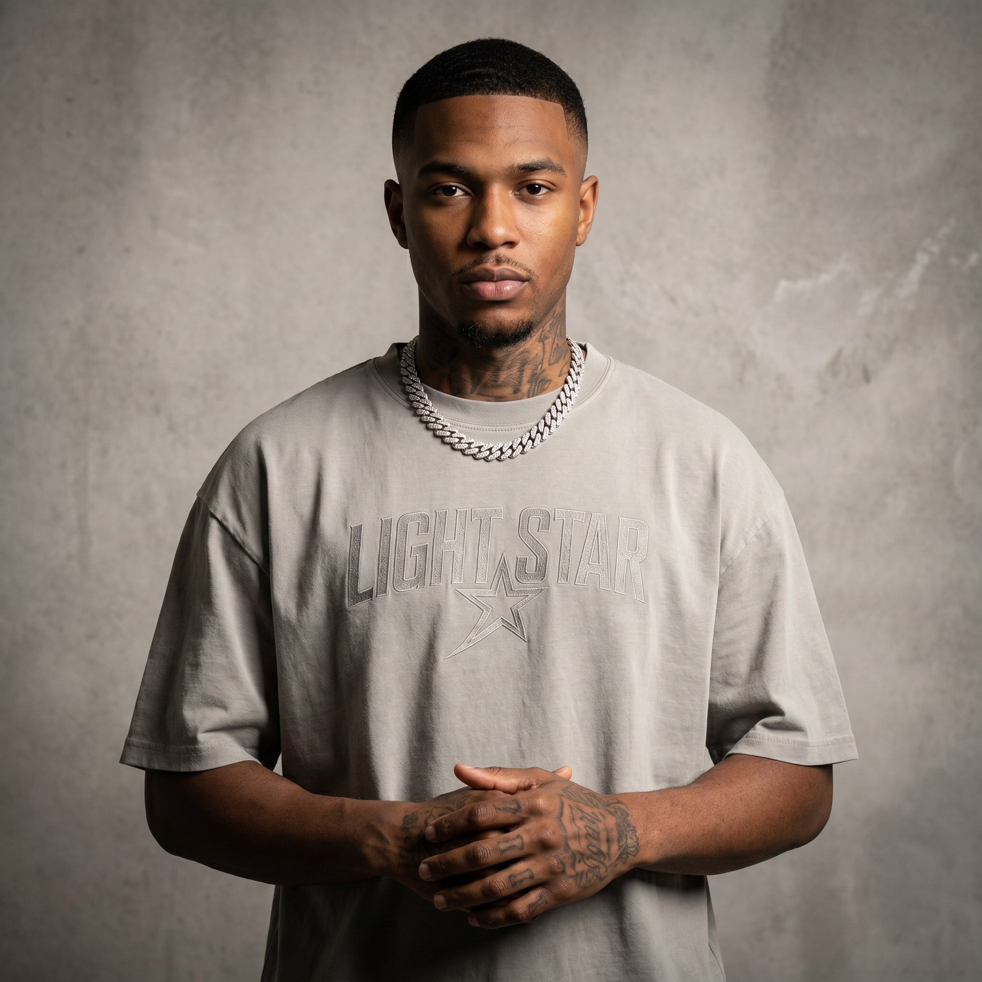 Striped Heavy Tee Cement Grey front