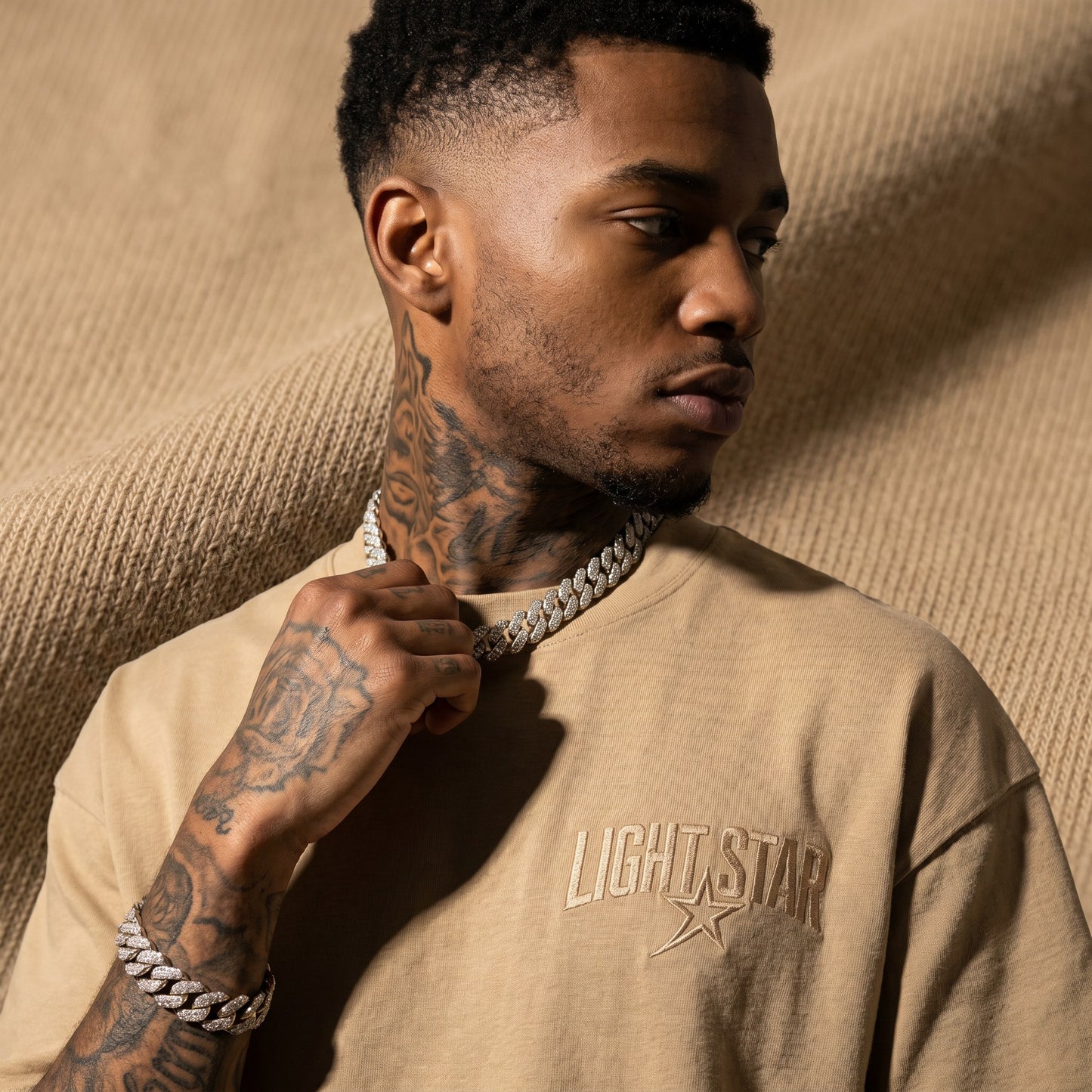 Striped Heavy Tee Desert Sand detail