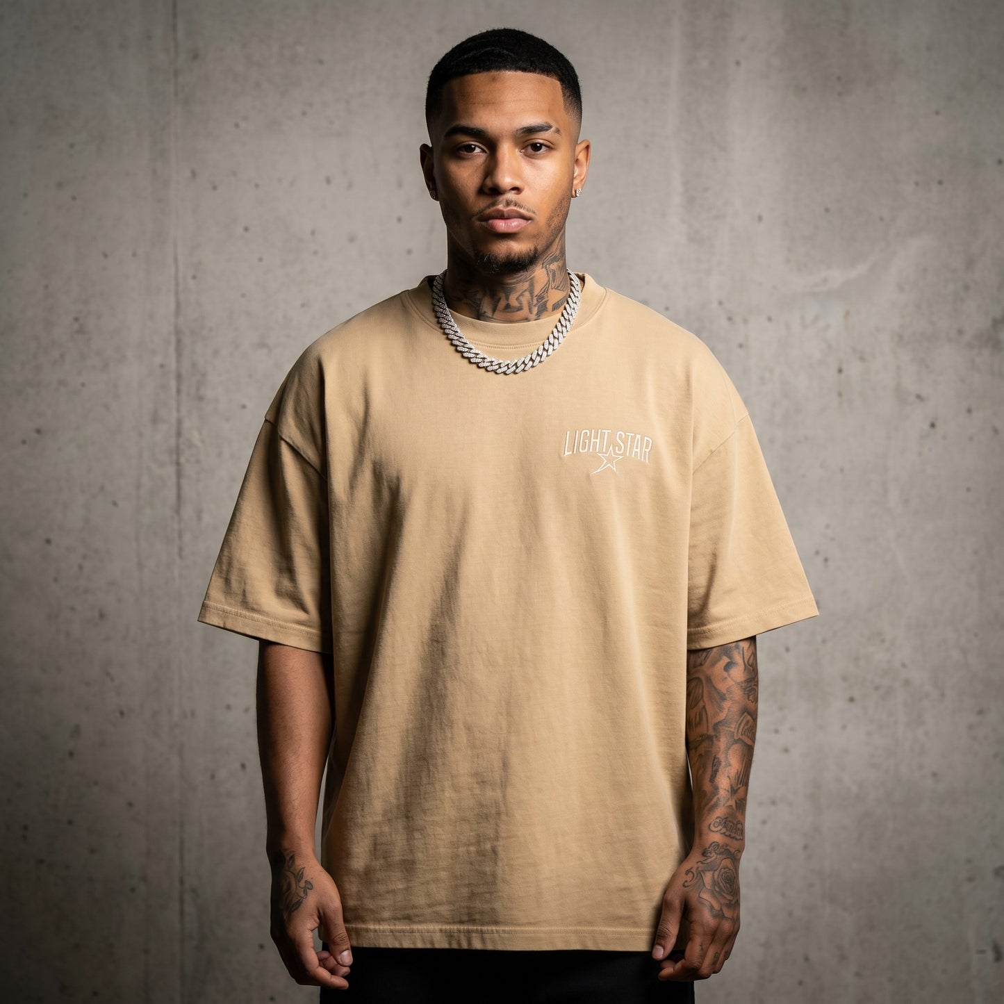 Striped Heavy Tee Desert Sand front