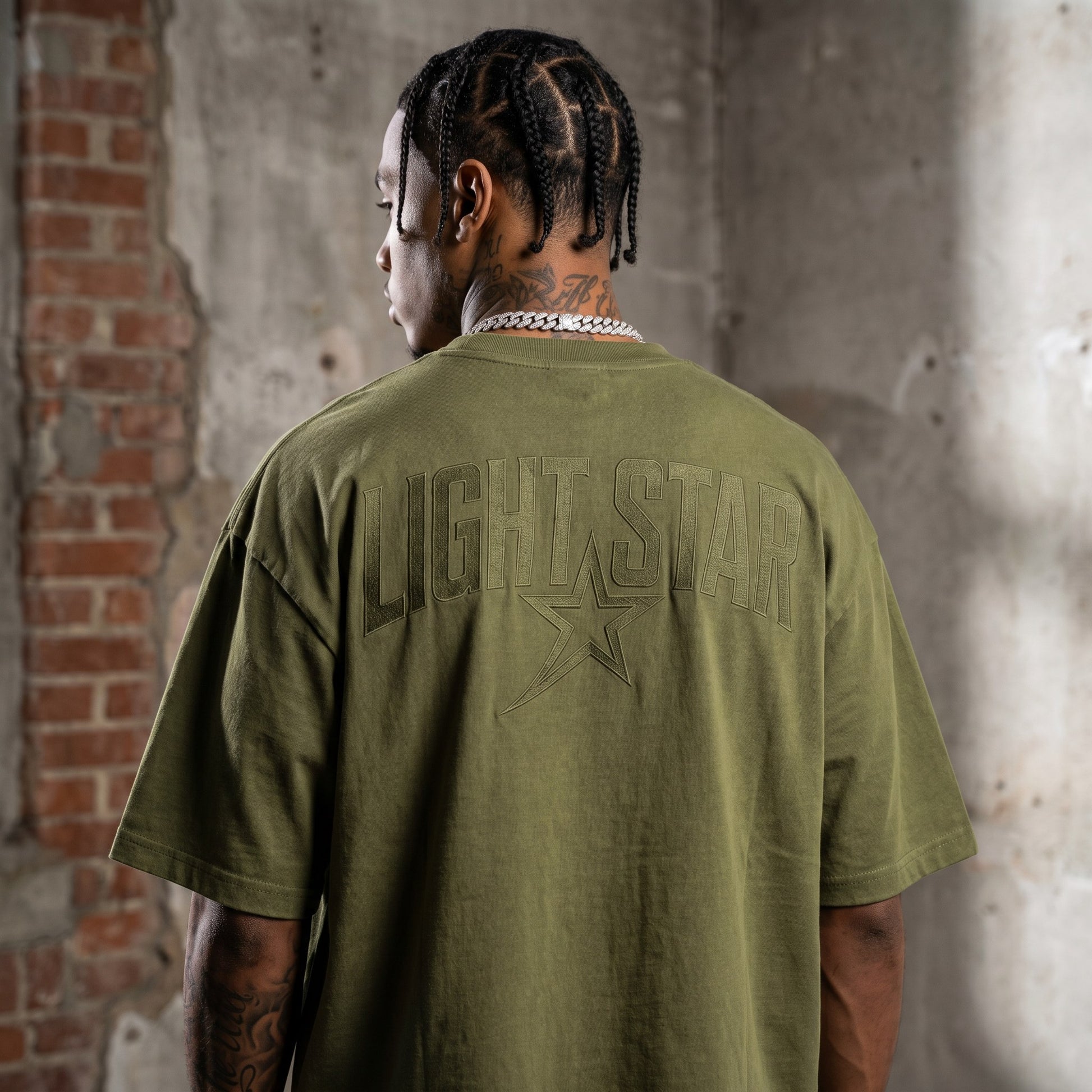 Striped Heavy Tee Olive Drab back