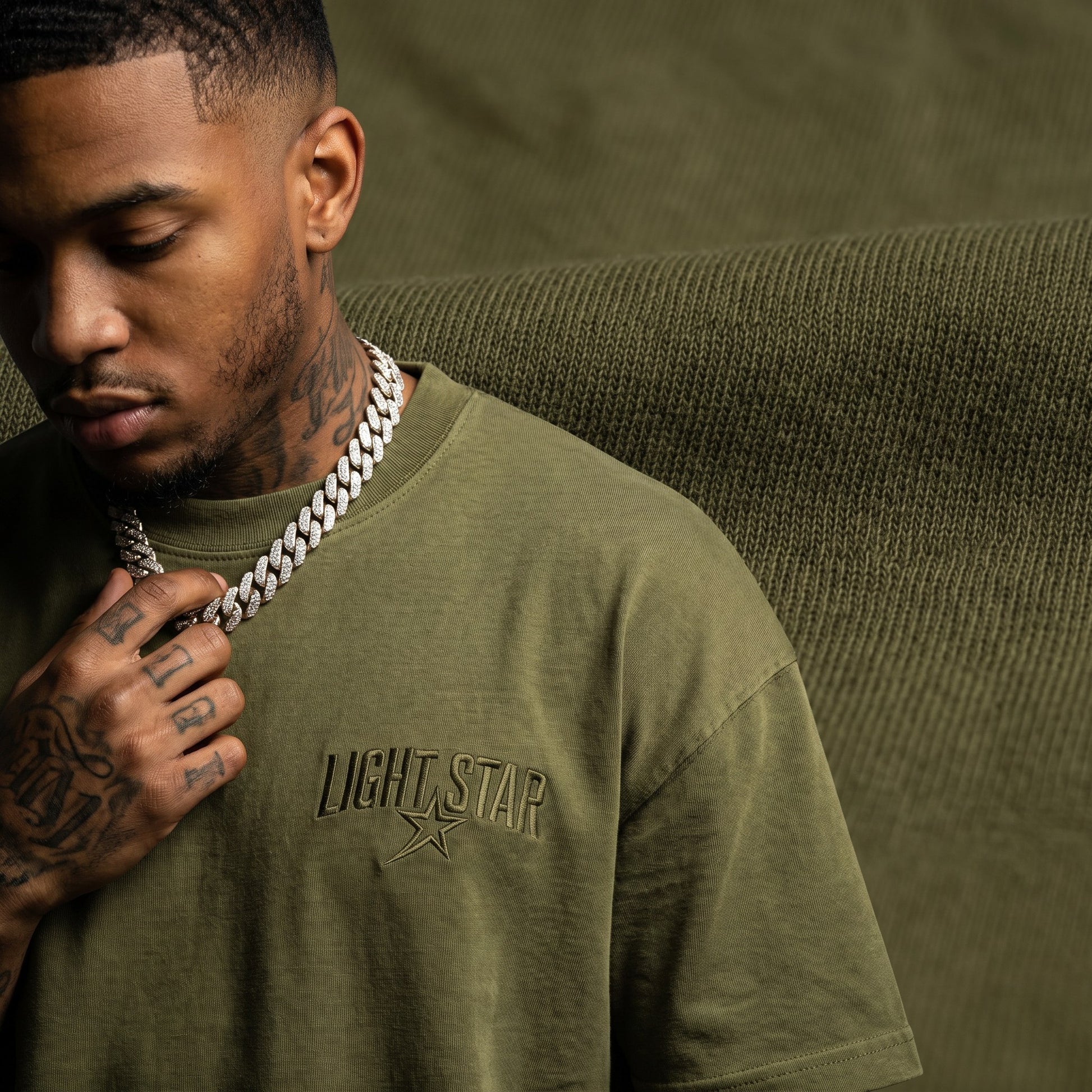 Striped Heavy Tee Olive Drab detail