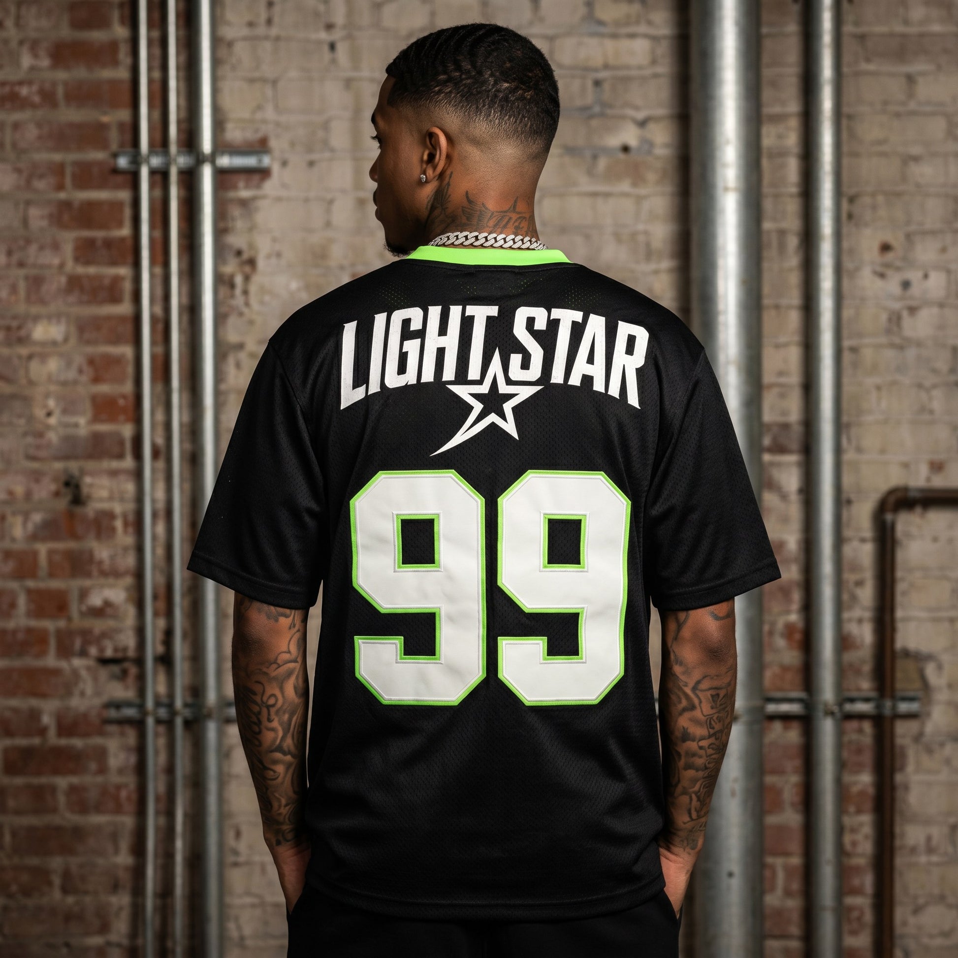 Striped Sleeve Football Shirt Black/Neon Green back