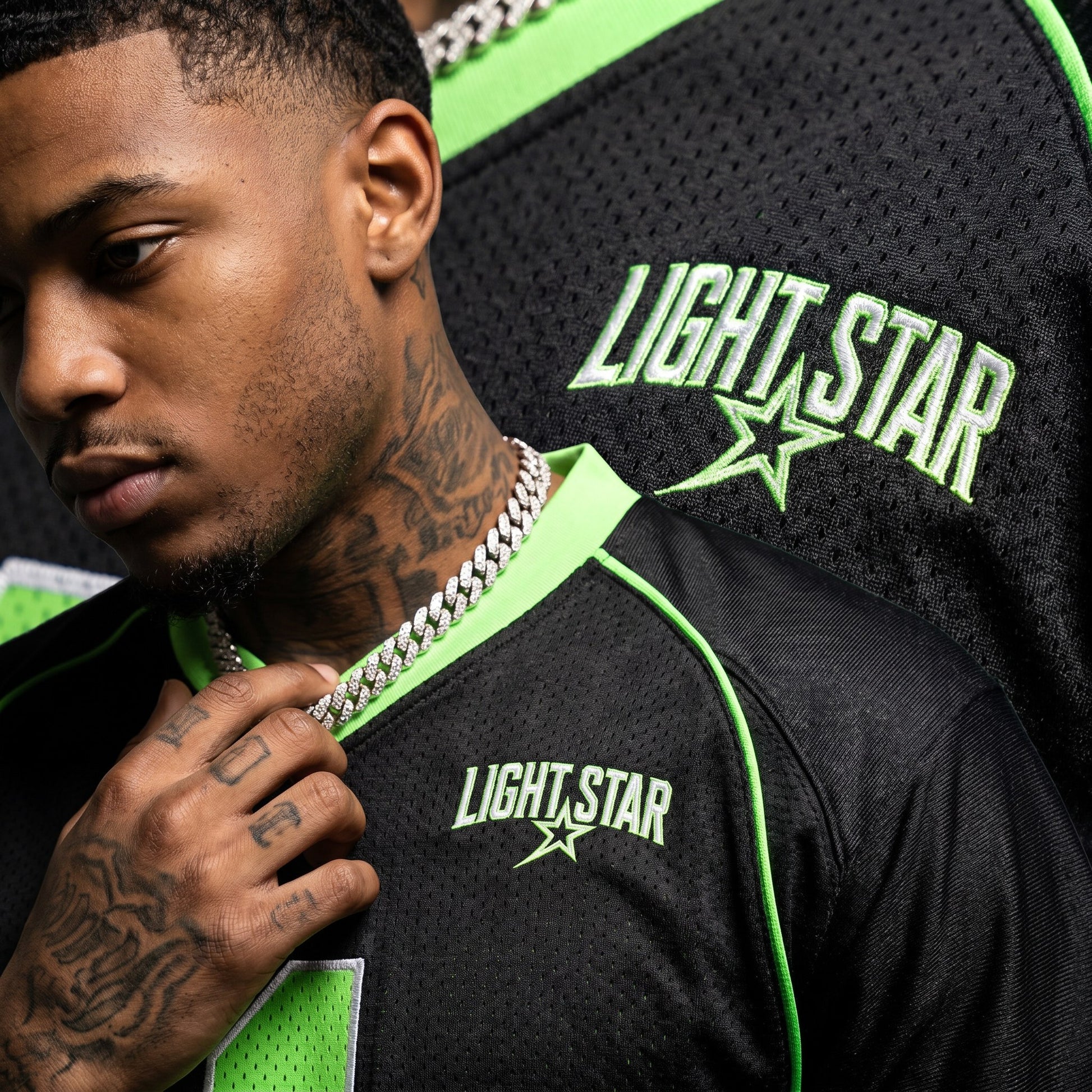 Striped Sleeve Football Shirt Black/Neon Green detail