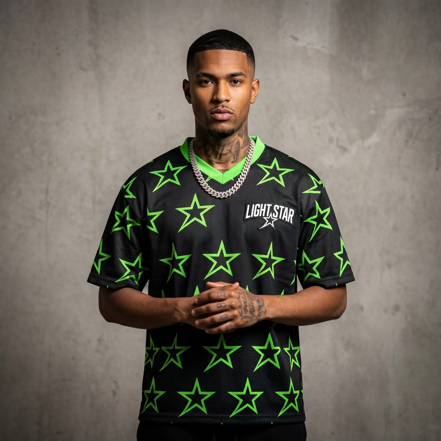 Striped Sleeve Football Shirt Black/Neon Green front