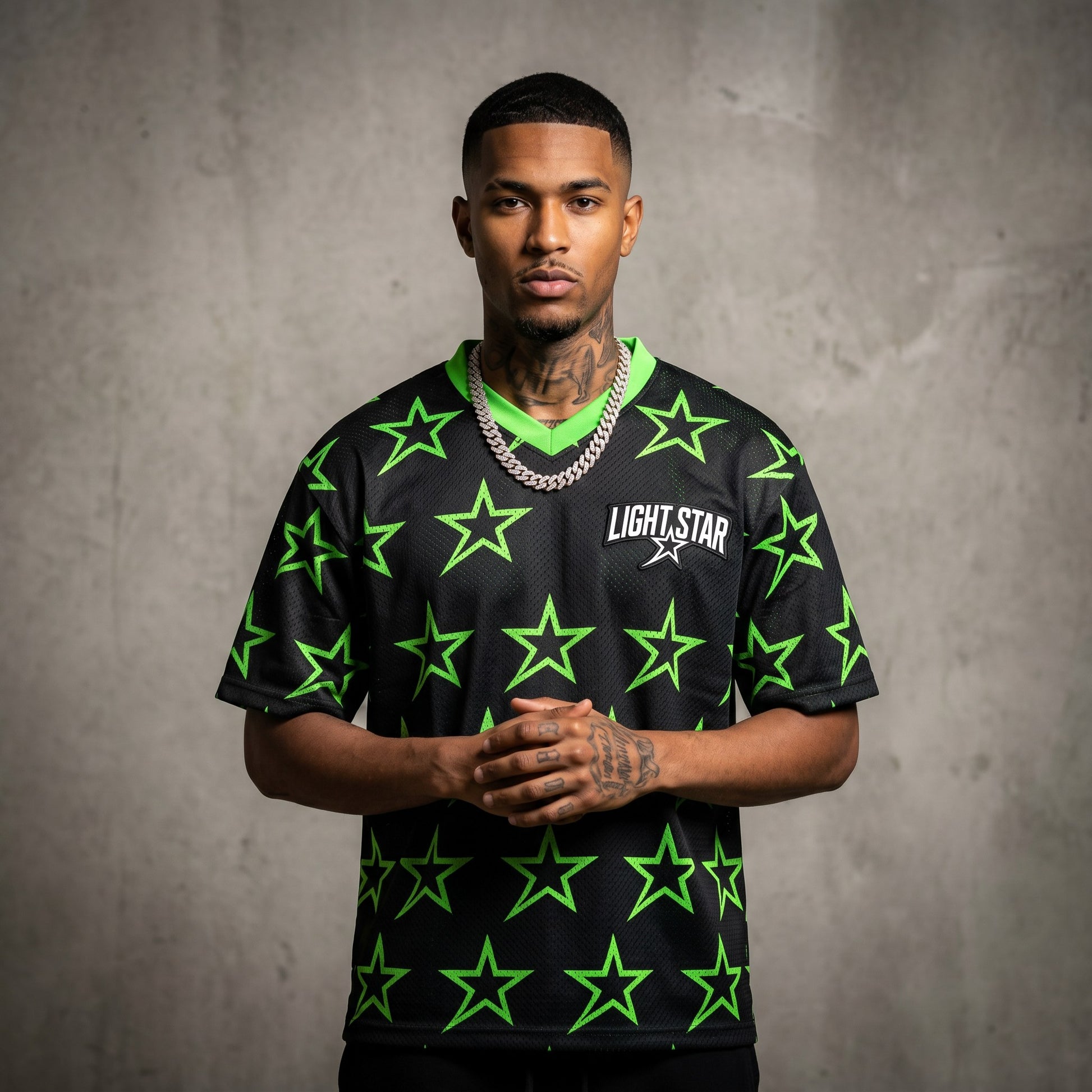 Striped Sleeve Football Shirt Black/Neon Green front