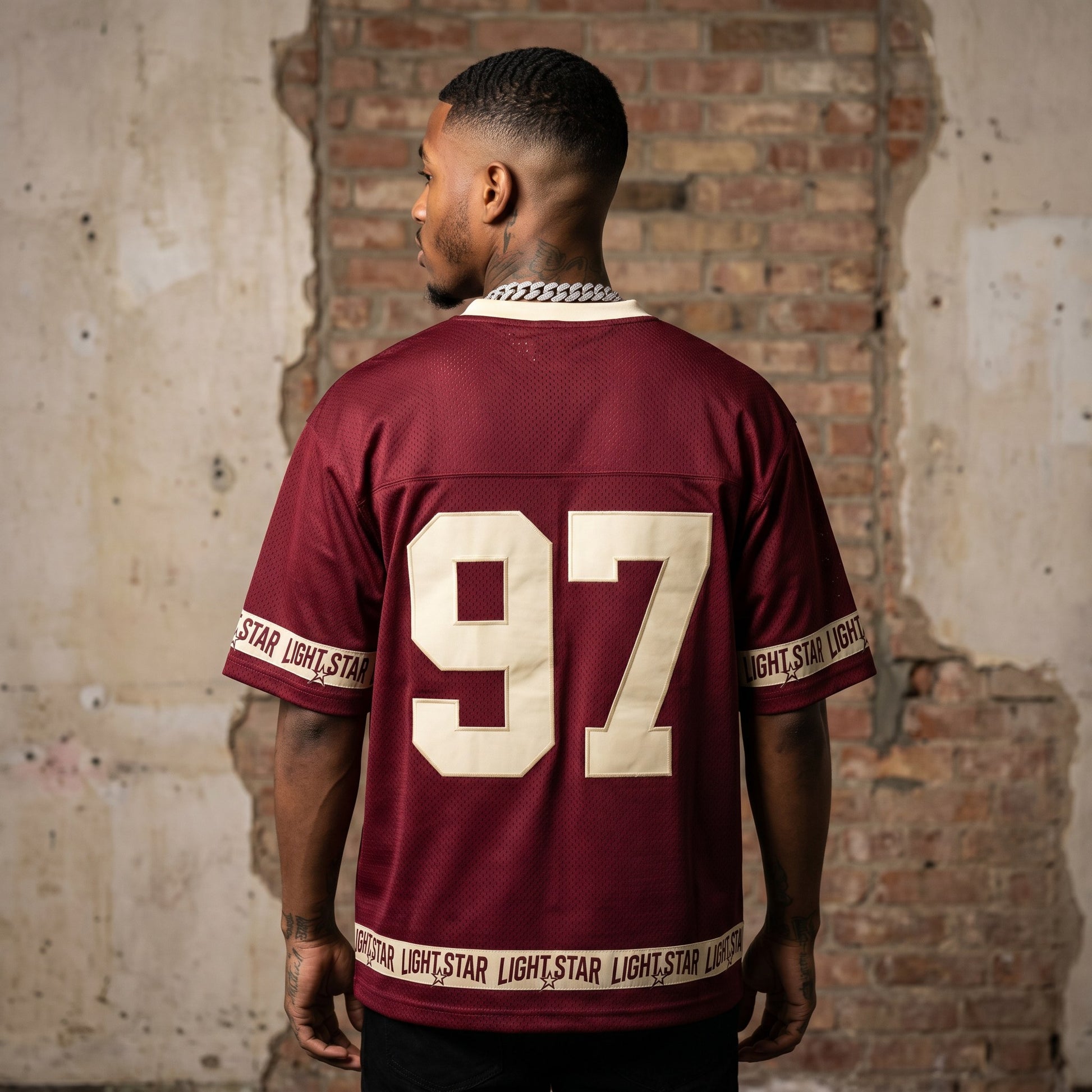 Striped Sleeve Football Shirt Burgundy/Cream back