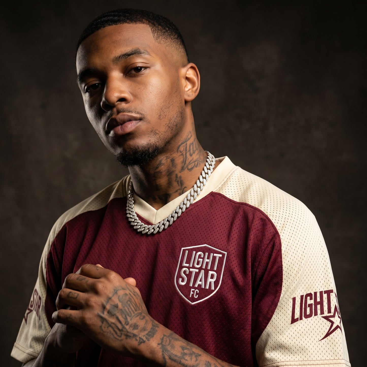 Striped Sleeve Football Shirt Burgundy/Cream detail