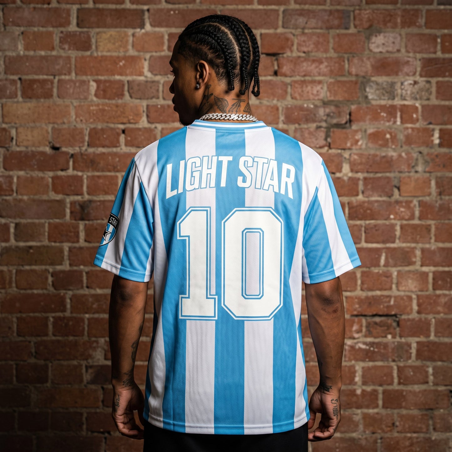 Striped Sleeve Football Shirt Sky Blue/White back