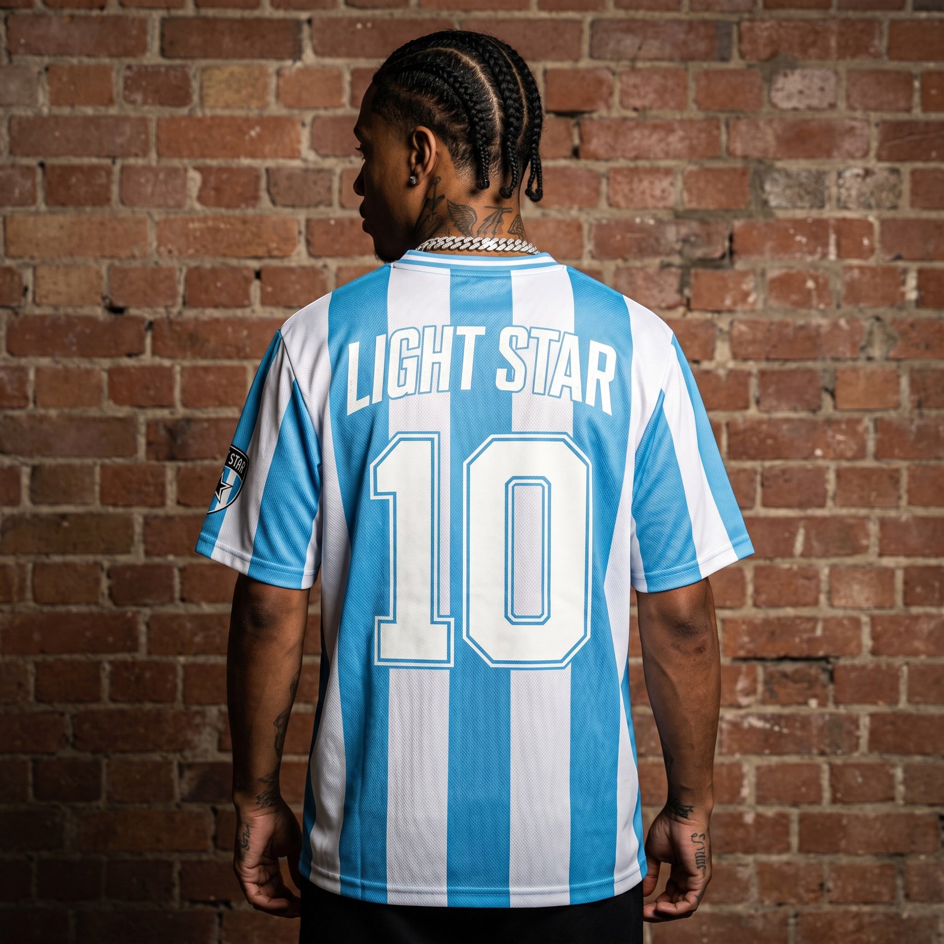 Striped Sleeve Football Shirt Sky Blue/White back