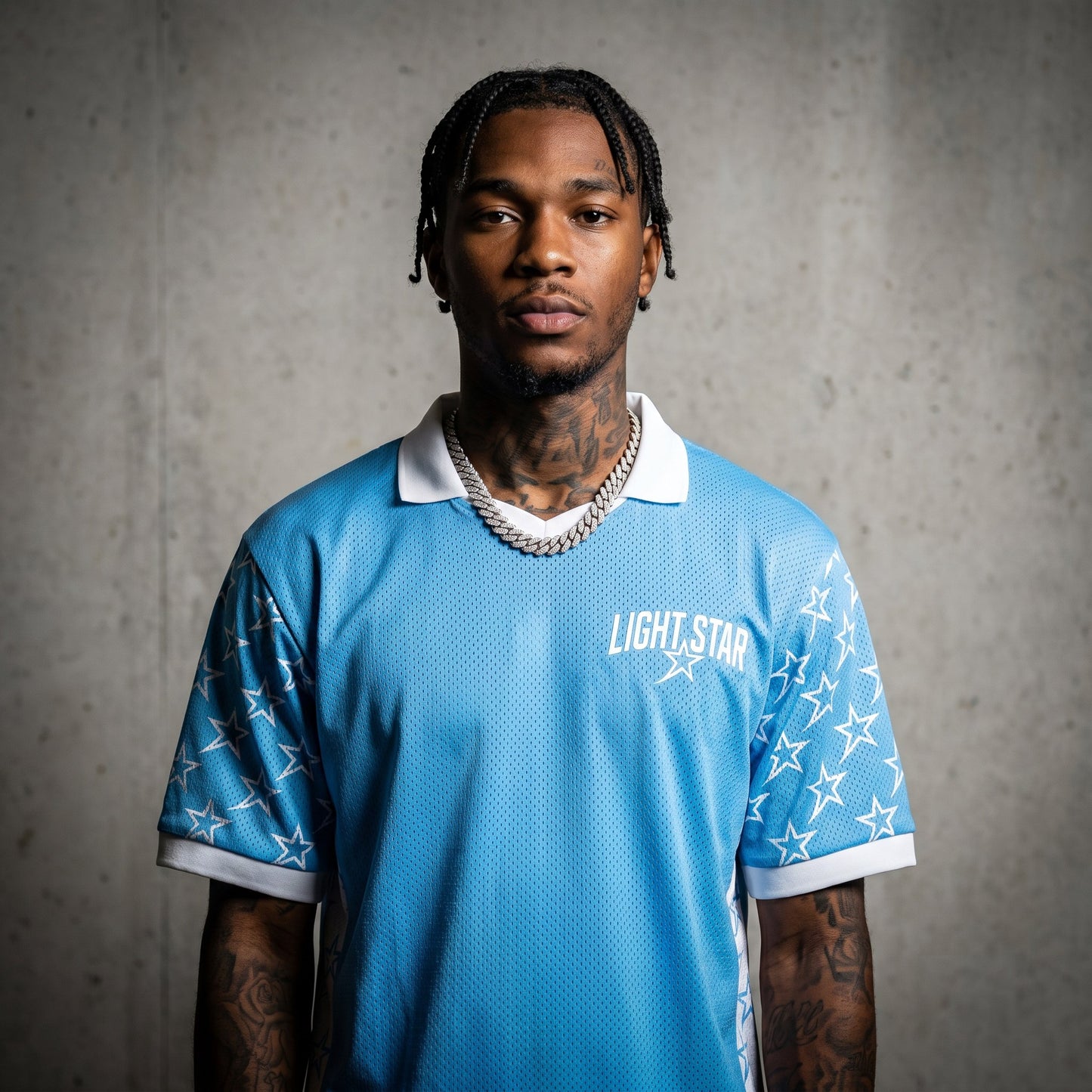 Striped Sleeve Football Shirt Sky Blue/White front