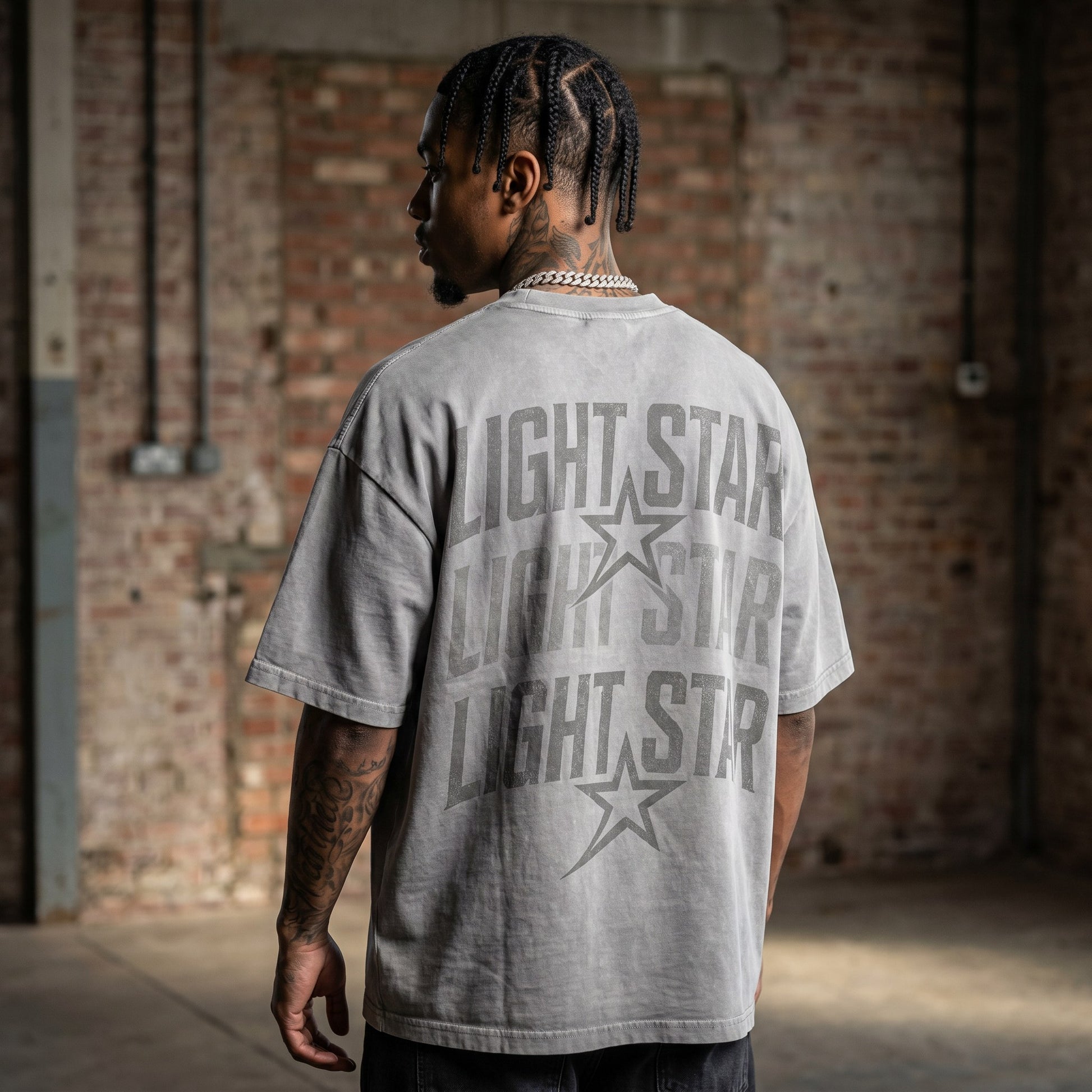 Striped Sleeve Heavy Tee Acid Wash Grey back