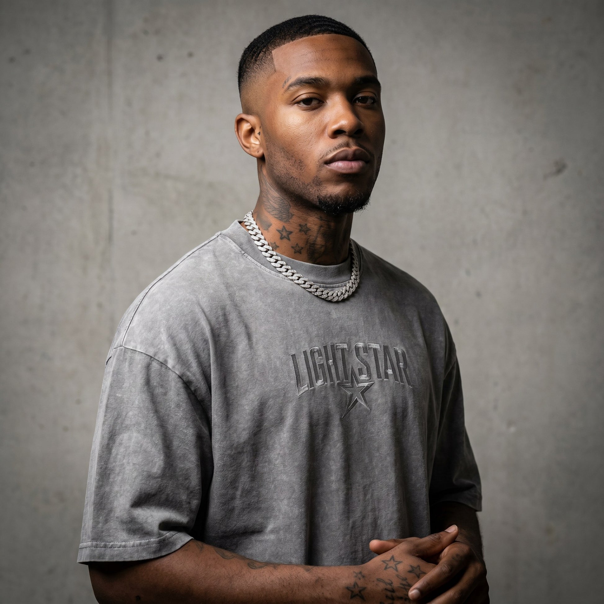 Striped Sleeve Heavy Tee Acid Wash Grey front