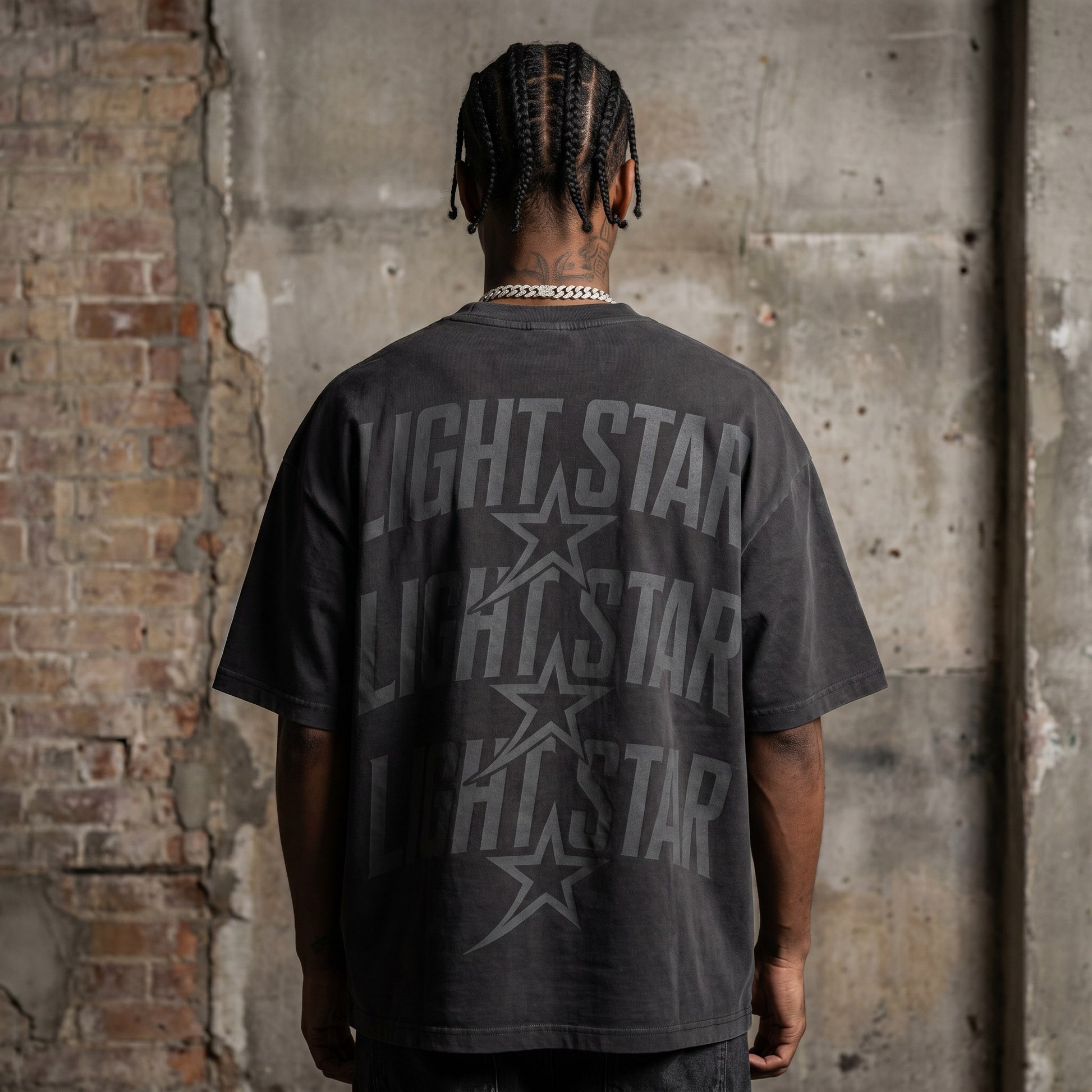 Striped Sleeve Heavy Tee Charcoal back