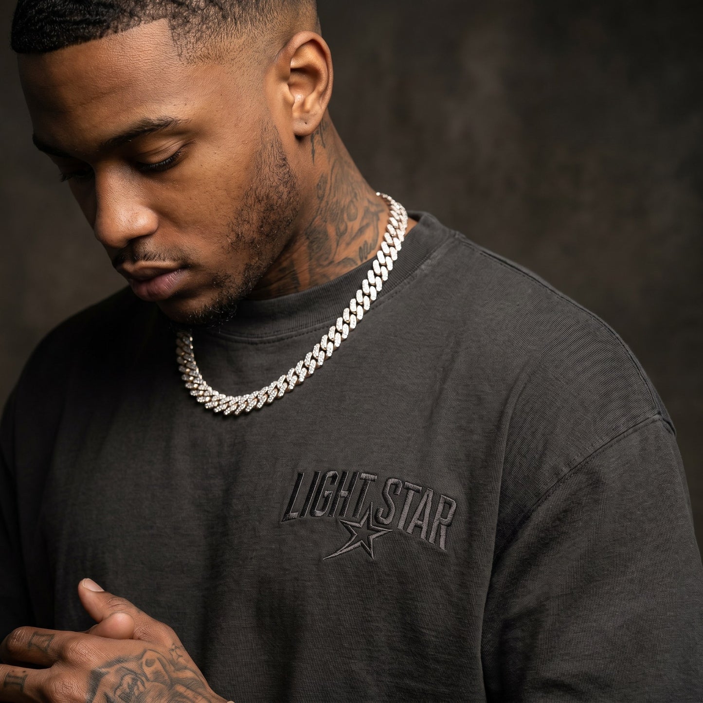 Striped Sleeve Heavy Tee Charcoal detail