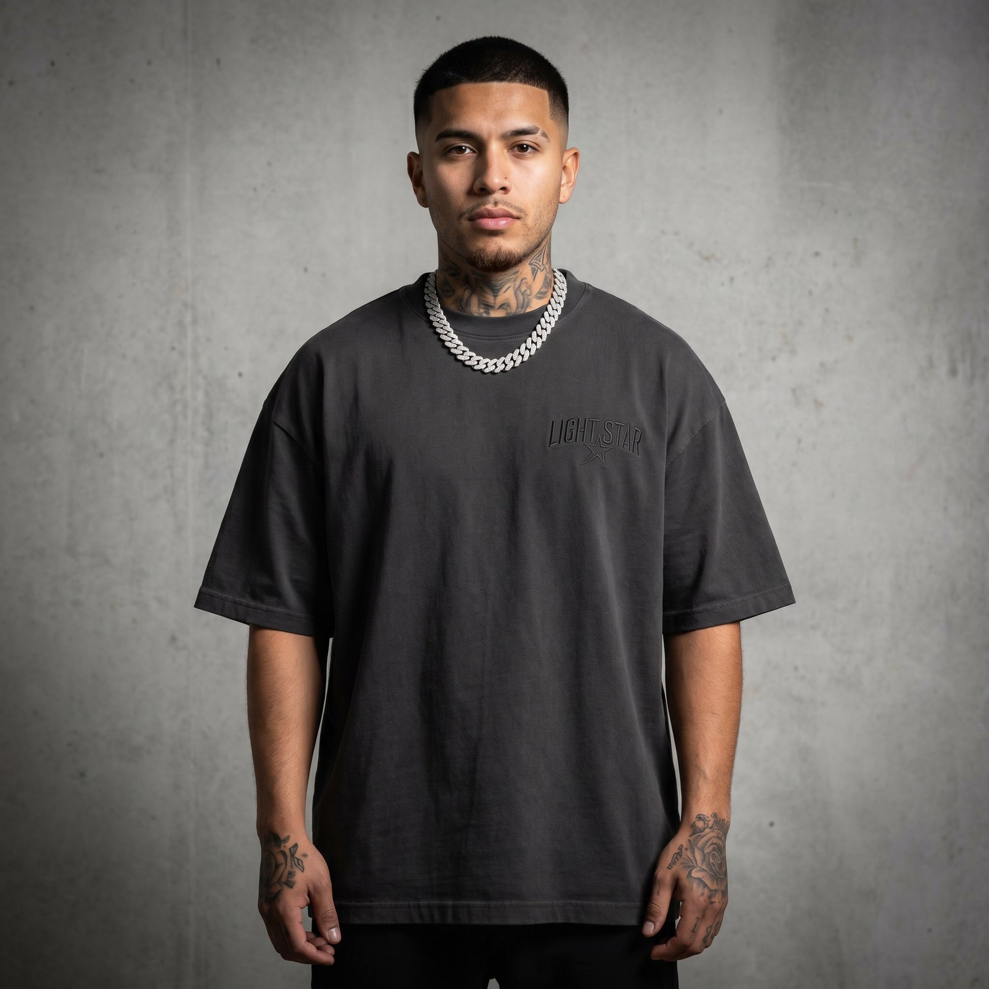 Striped Sleeve Heavy Tee Charcoal front
