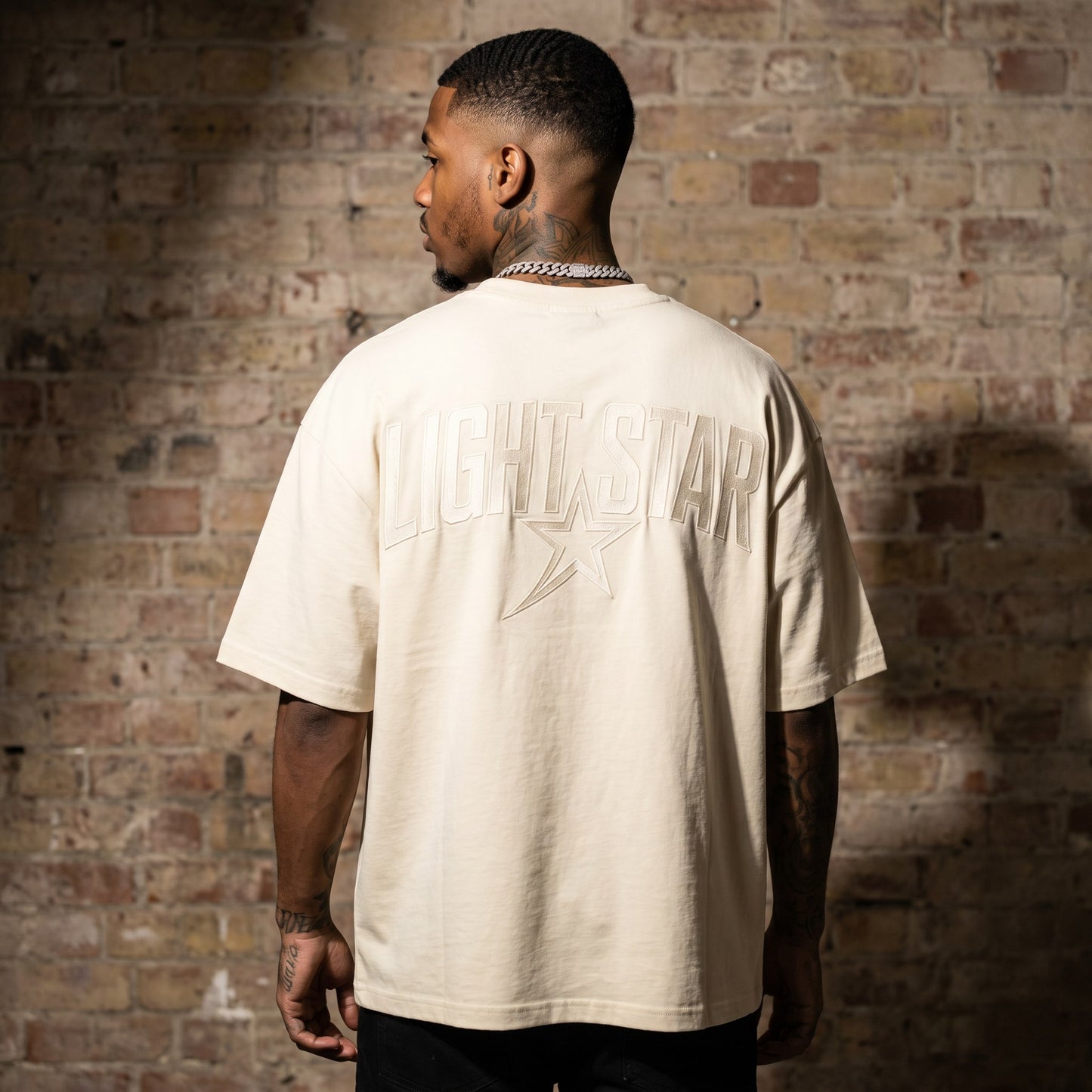 Striped Sleeve Heavy Tee Cream back
