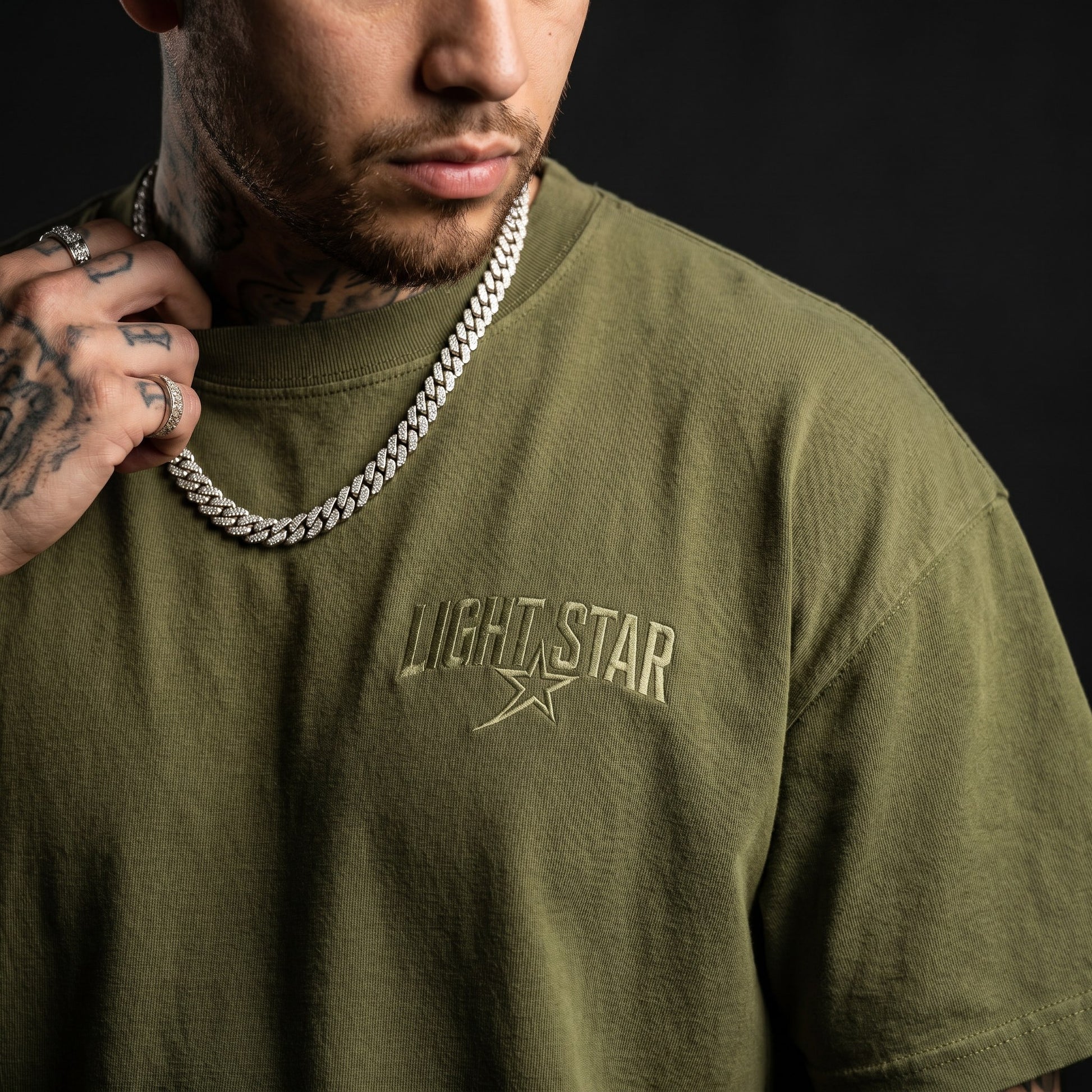 Sun Bleached Heavy Tee Olive Drab detail