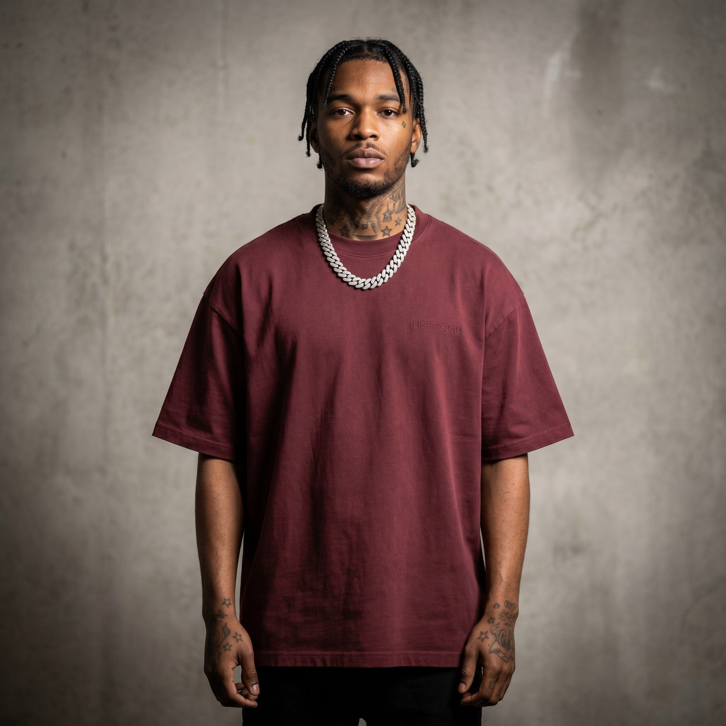 Sun Bleached Heavy Tee Washed Burgundy front