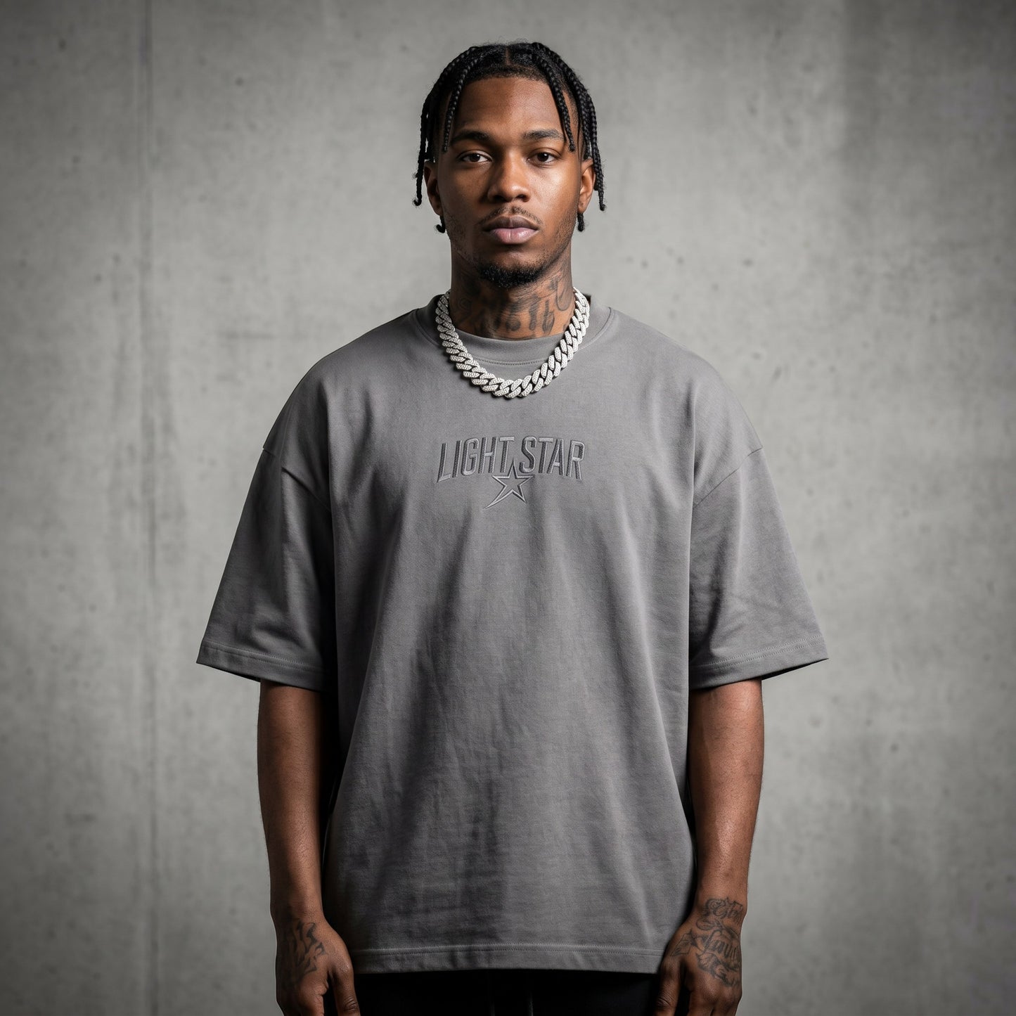 Sun Faded Boxy Tee Cement Grey front