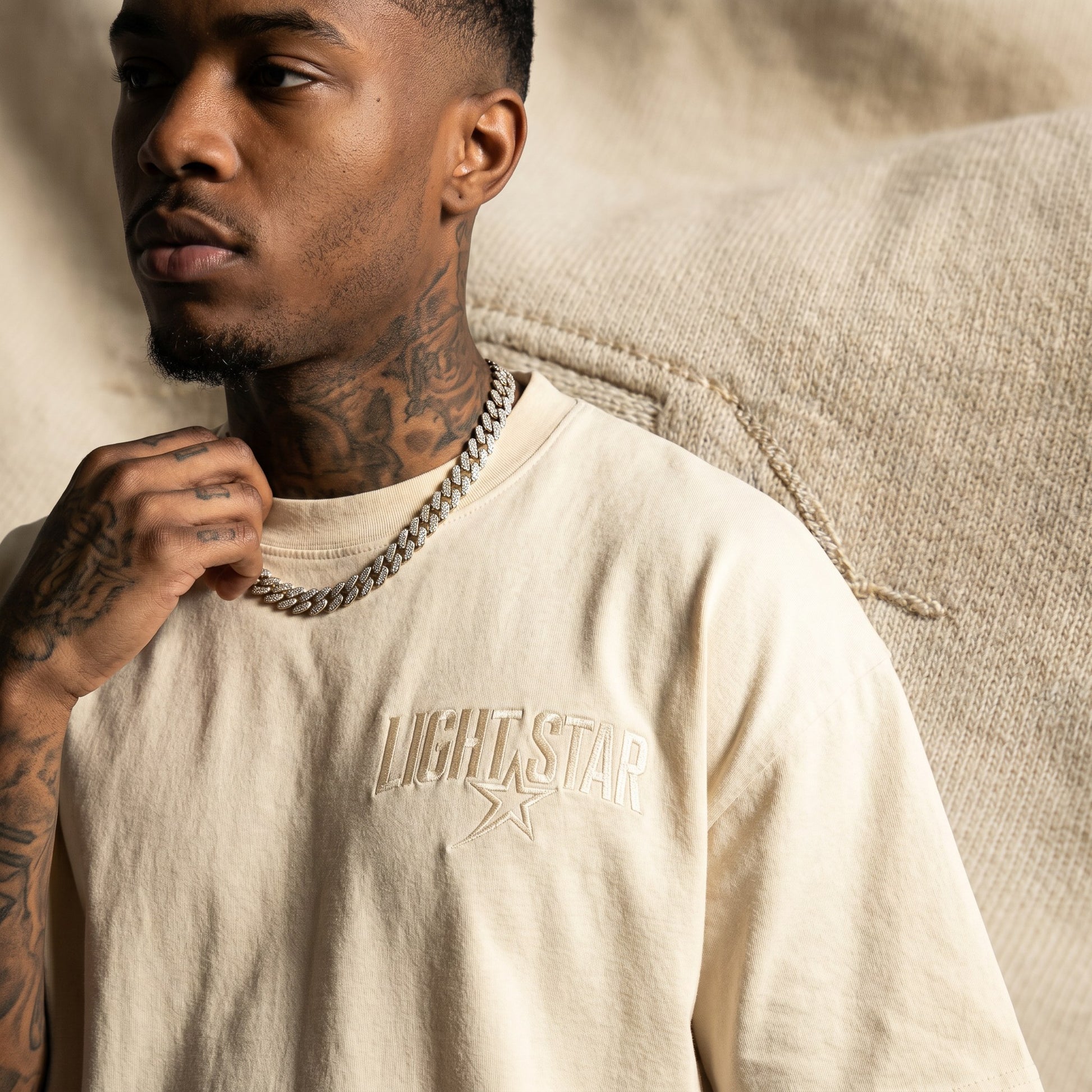Sun Faded Boxy Tee Cream detail