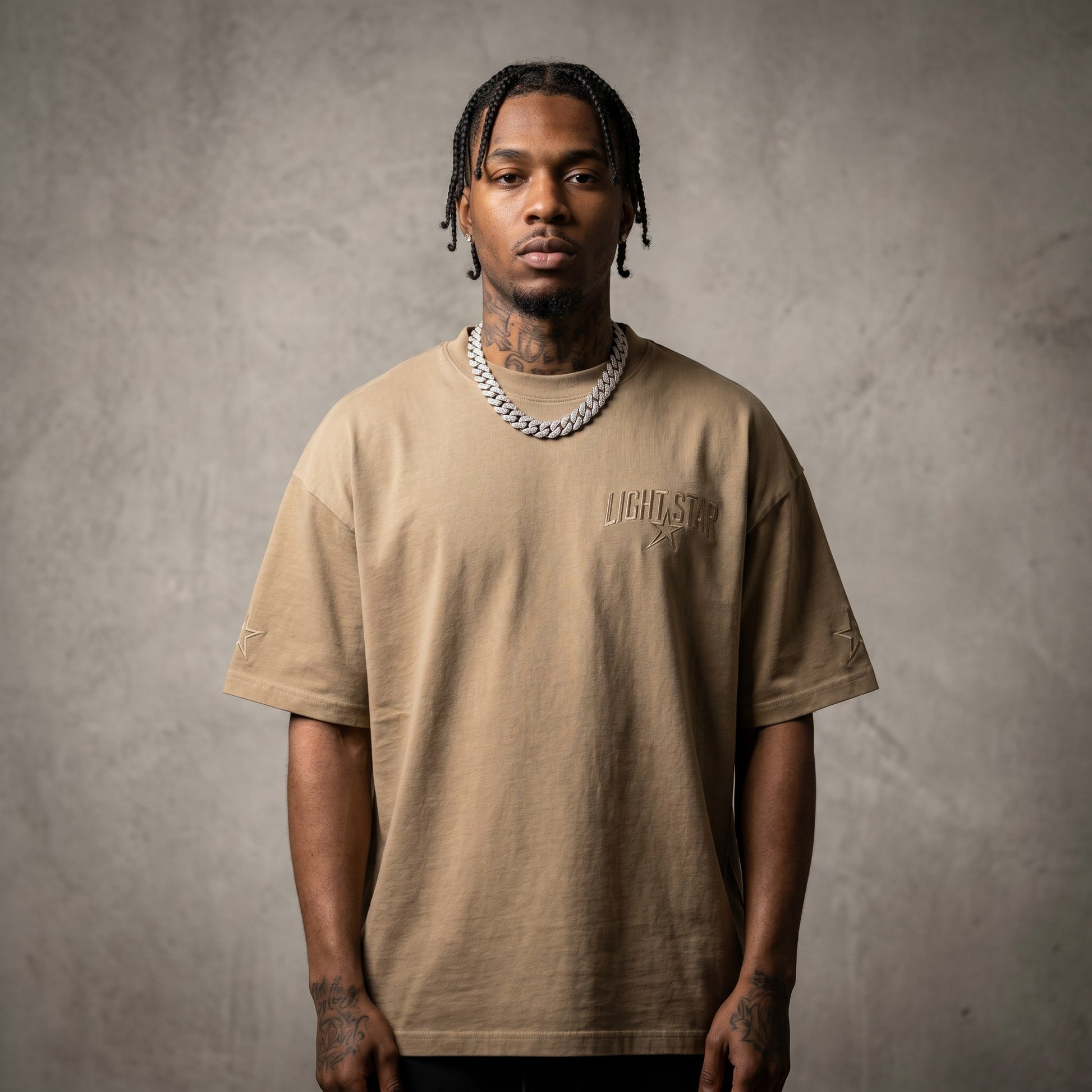 Sun Faded Boxy Tee Stone Khaki front