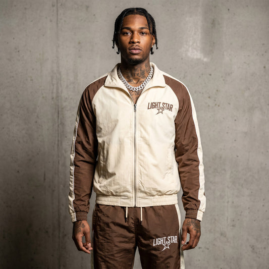 Throwback Nylon Pant Cream/Brown front
