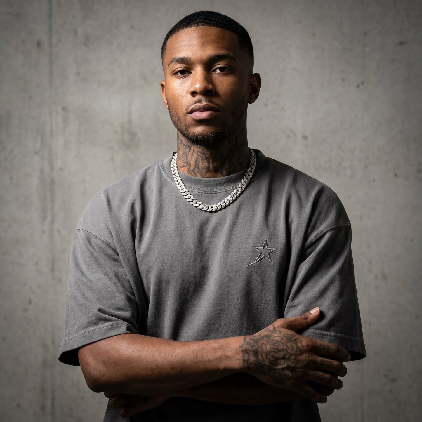 Tonal Embroidery Heavy Tee Cement Grey front