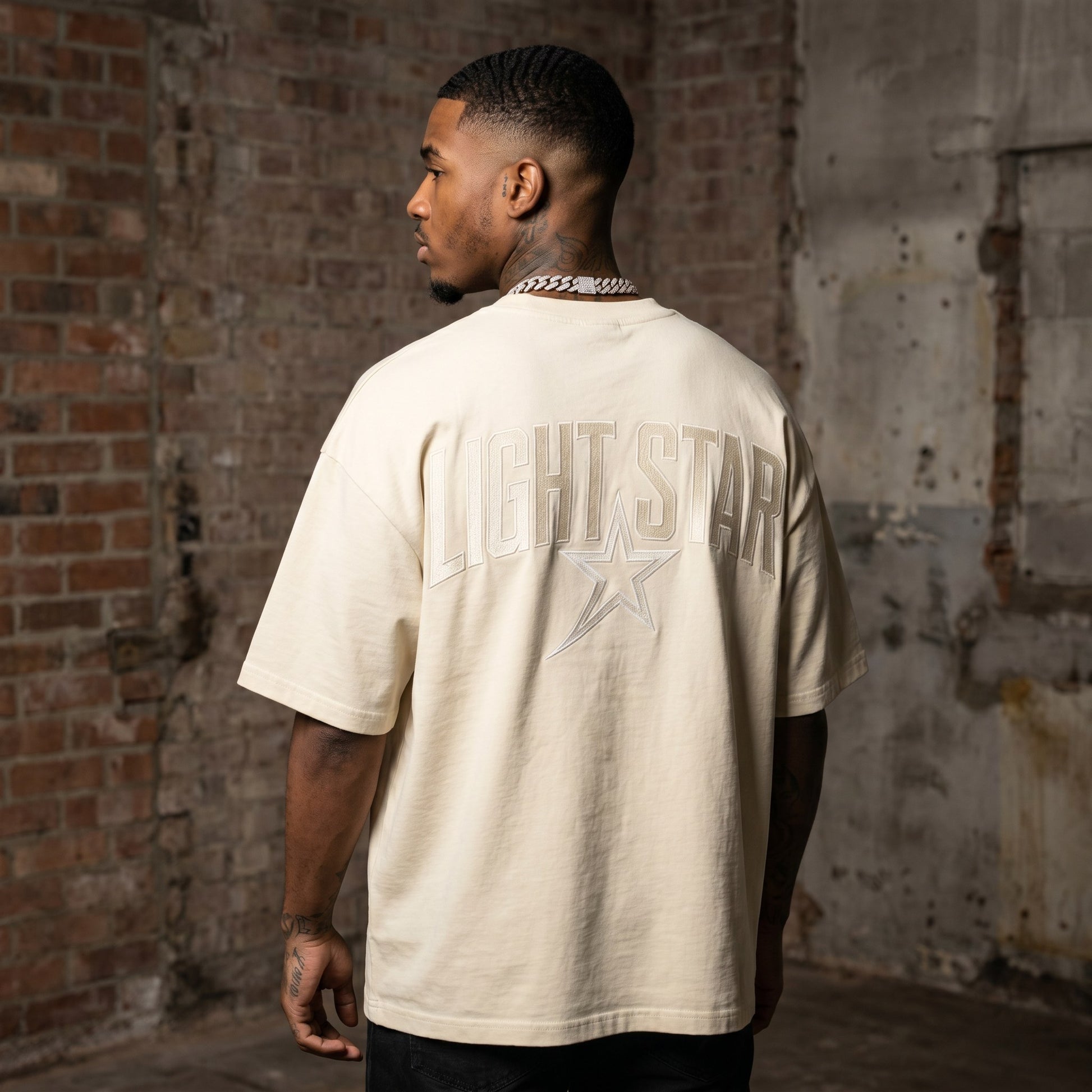 Tonal Embroidery Heavy Tee Cream back