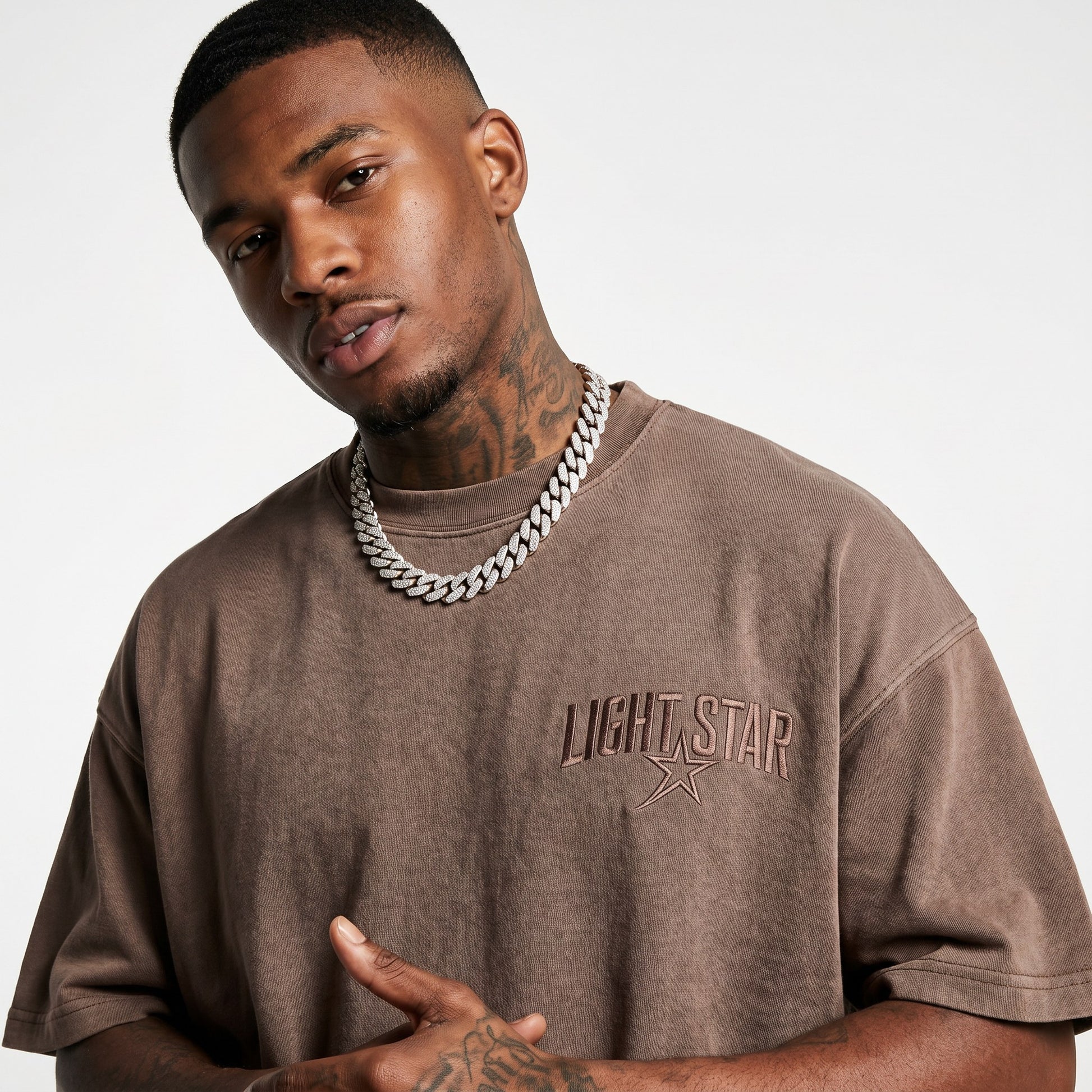 Tonal Embroidery Heavy Tee Faded Brown detail