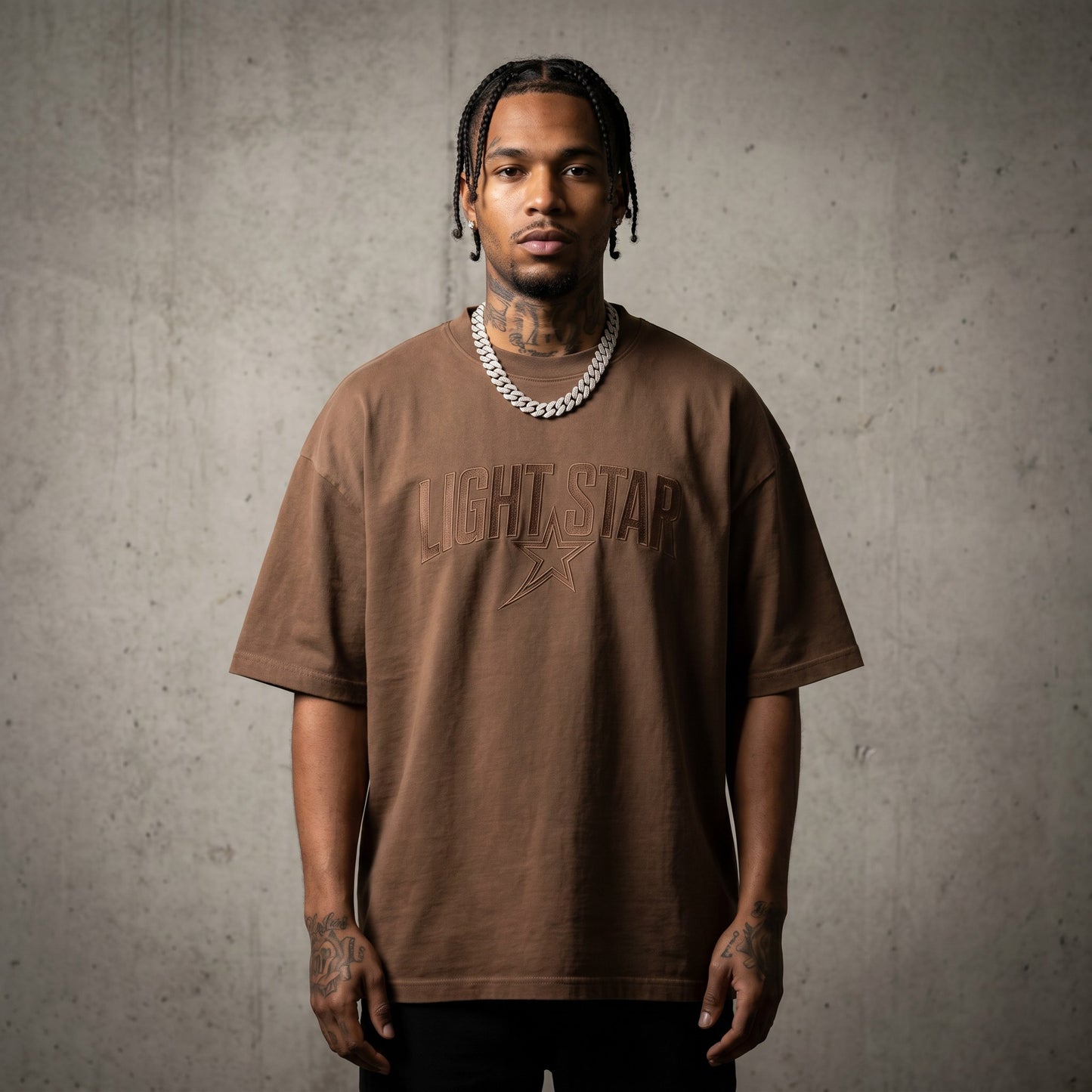 Tonal Embroidery Heavy Tee Faded Brown front